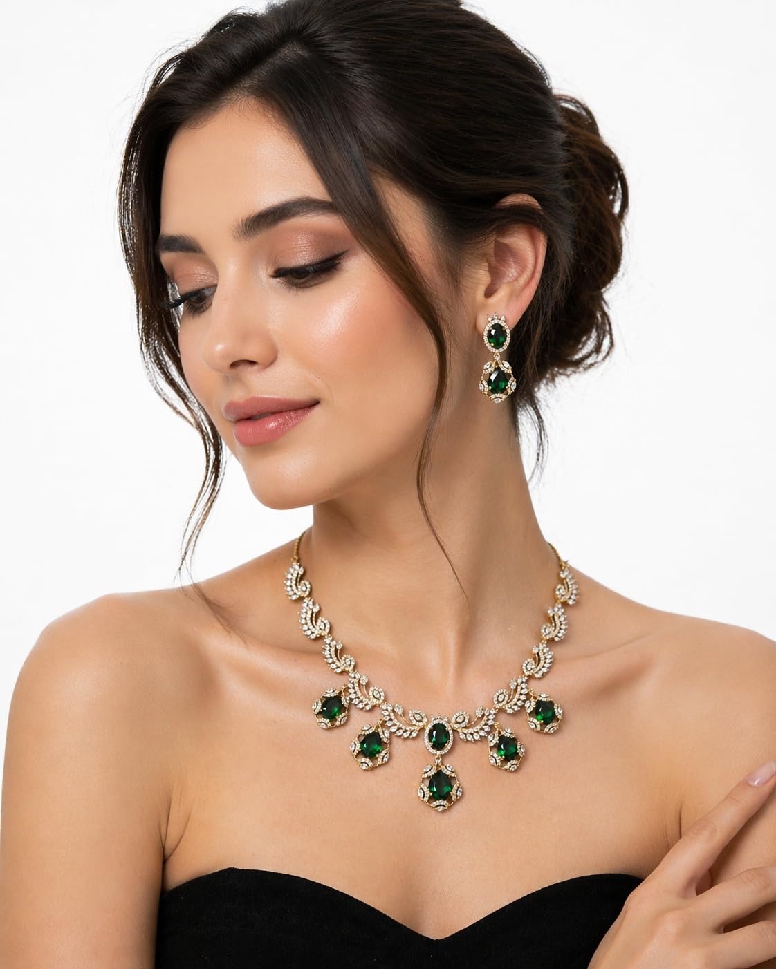 KAYRAH Gold Plated Heart Design Necklace Set with American Diamond, Chain Necklace & Drop Earrings Jewellery for Women with Matching Earrings with Matching Earrings