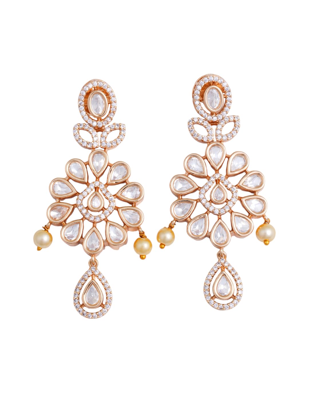 KAYRAH Rose Gold Plated Green Stone Necklace Set for Women Stylish with Matching Earrings with Matching Earrings
