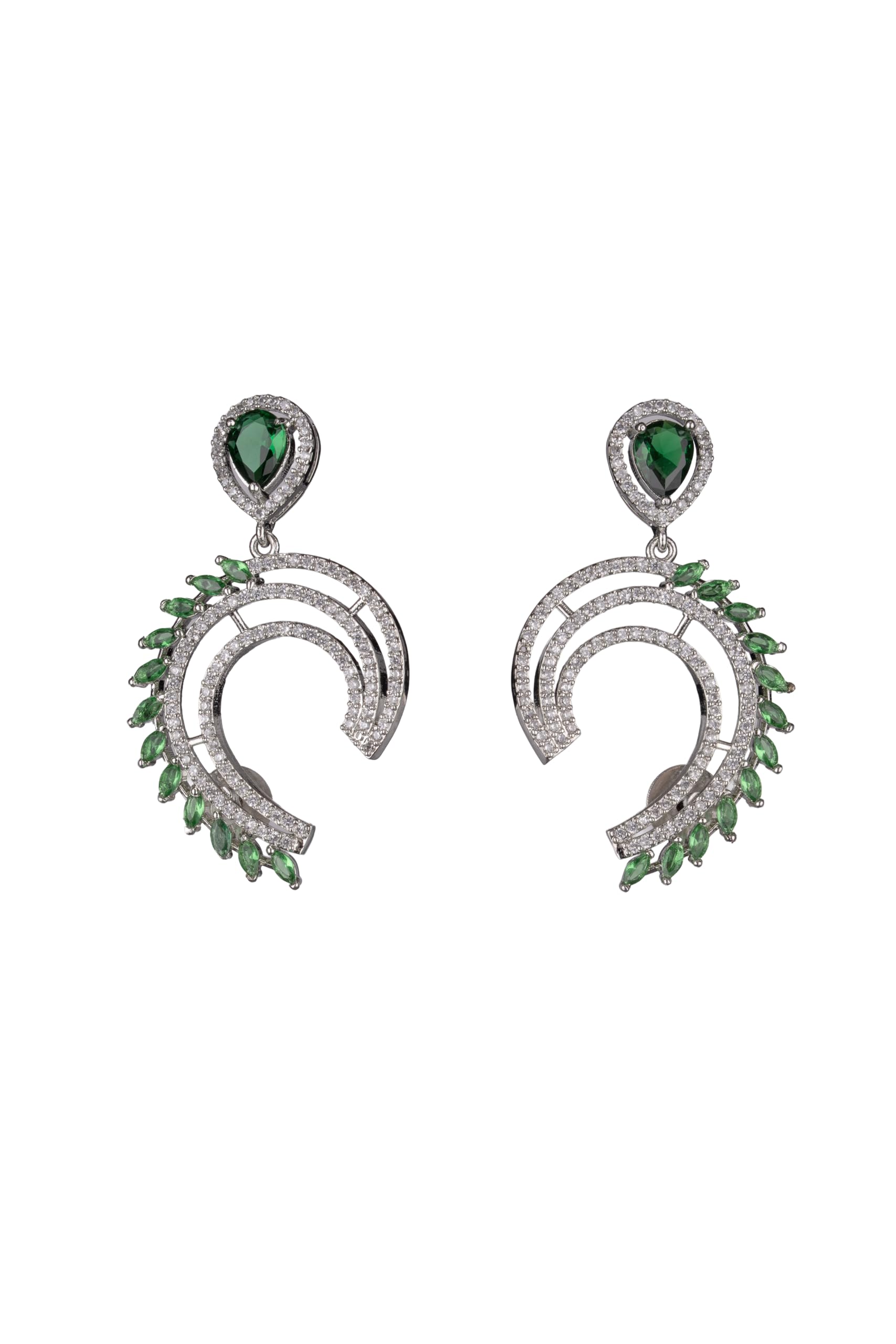 Silver Plated Green Stone Hoop Earrings for Women | Statement Fashion Jewellery Earrings for Girls | Stylish Party Earrings Gift for Women