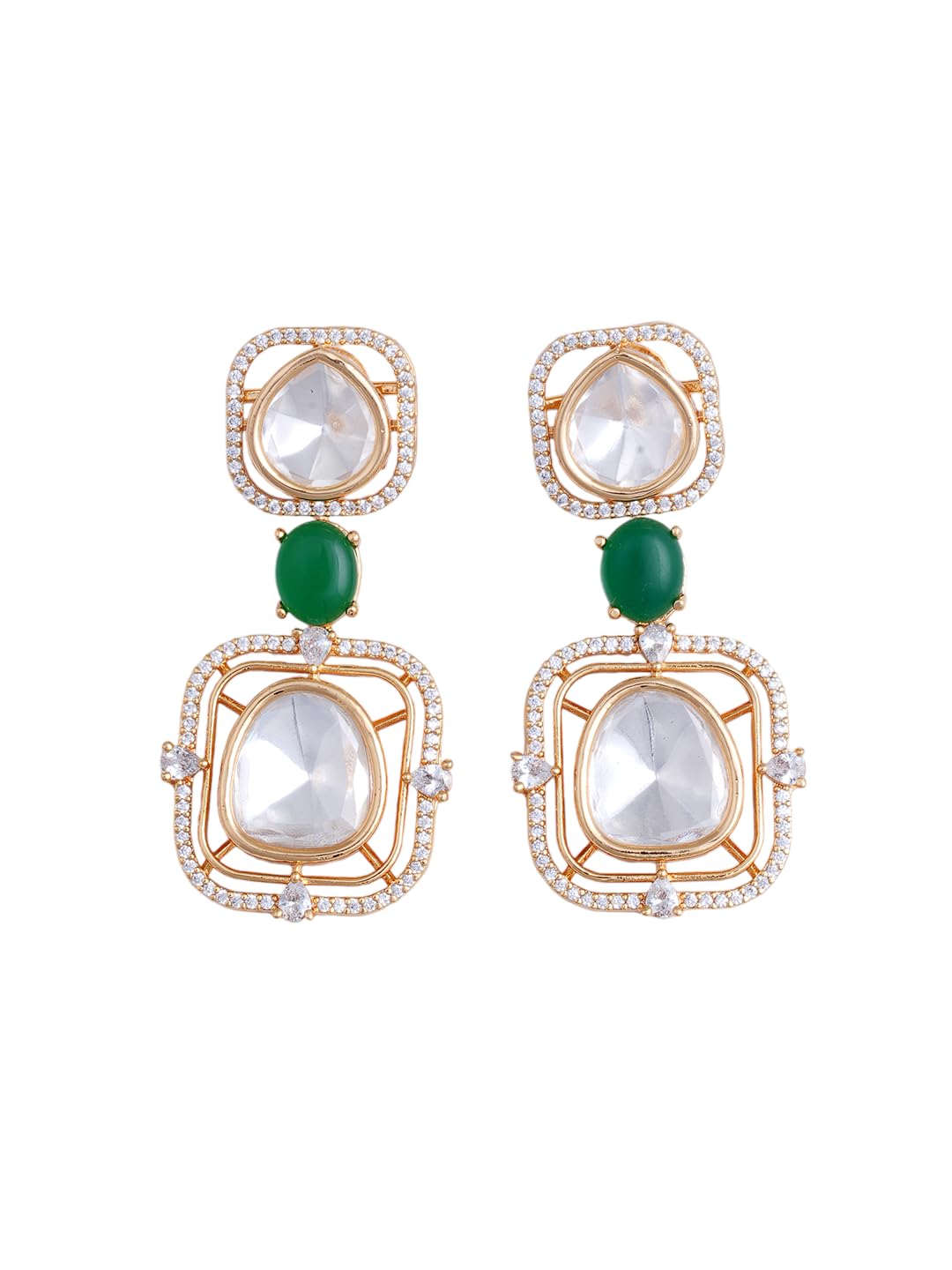 KAYRAH Gold Plated Green Stone Necklace Set for Women Stylish with Matching Earrings with Matching Earrings
