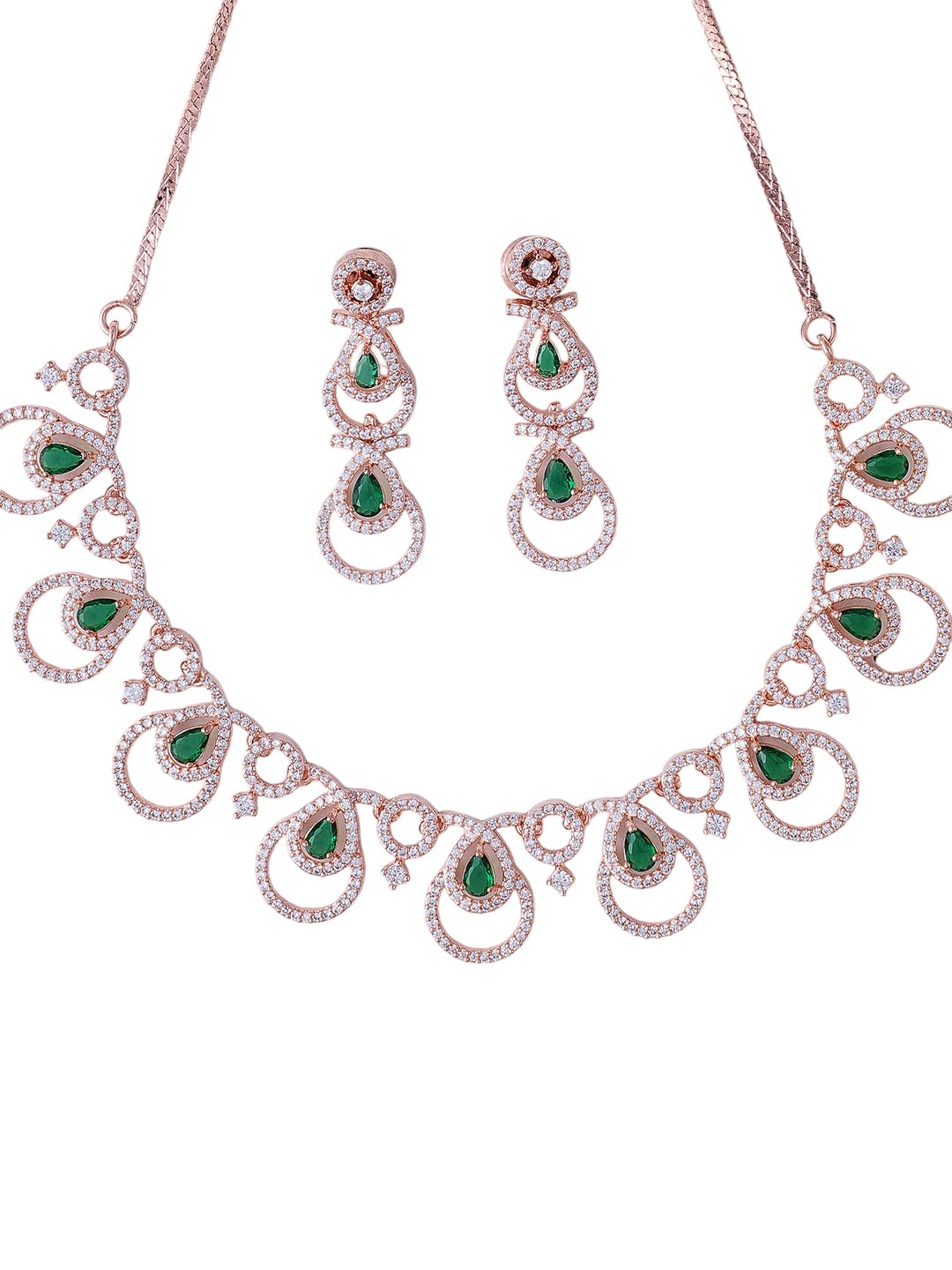 KAYRAH Women Pink Brass Material Crafted CZ Stone Studed Necklace with Earrings with Matching Earrings with Matching Earrings