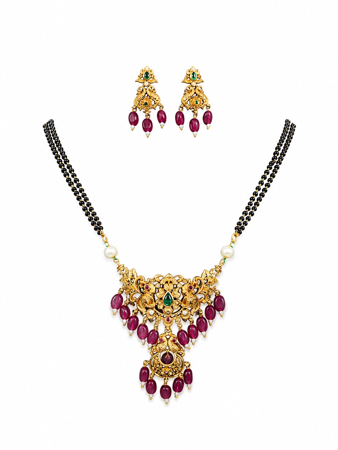 KAYRAH Gold Plated Jewellery Set with Green Cubic Zirconia, Teardrop Pendant Necklace and Earrings, Fashion Style, High Polish with Matching Earrings with Matching Earrings