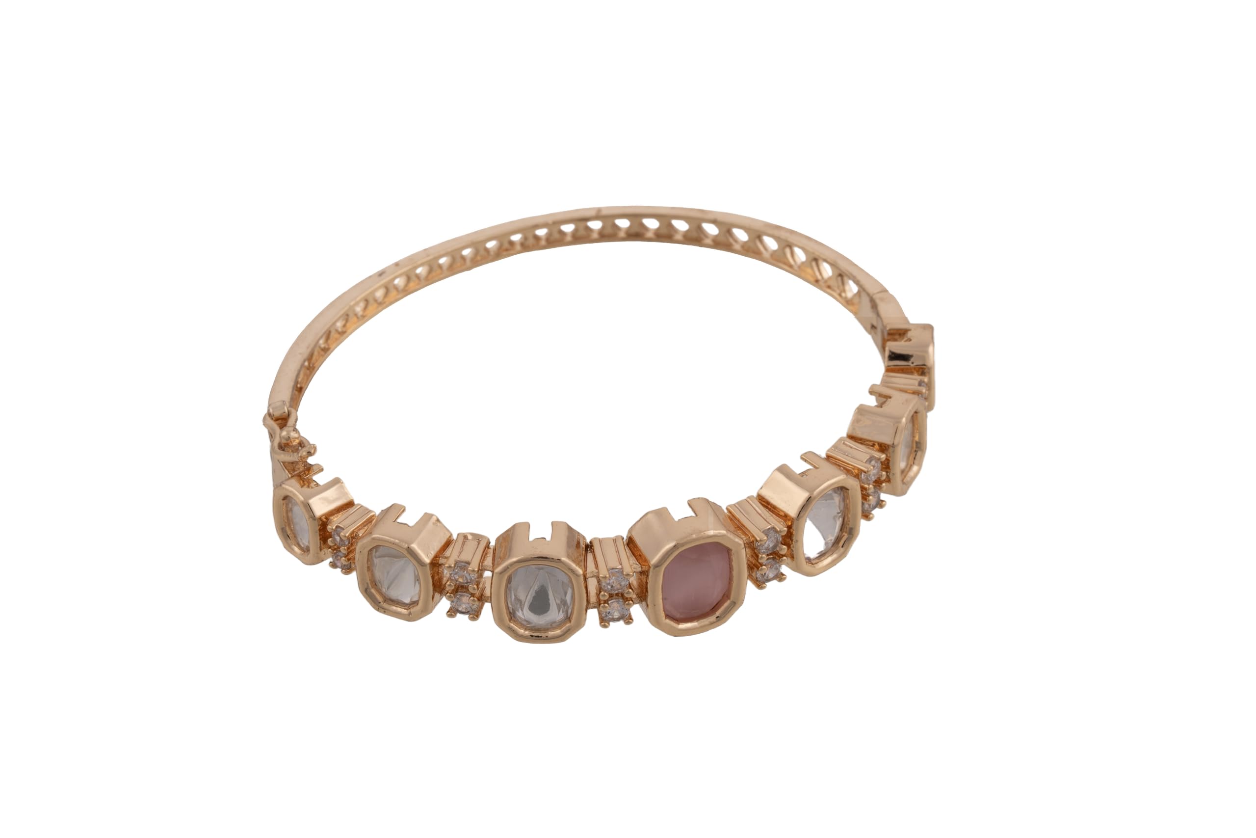 KAYRAH Gold Plated Multicolor Stone Cuff Bracelet for Women Elegant Fashion Jewellery