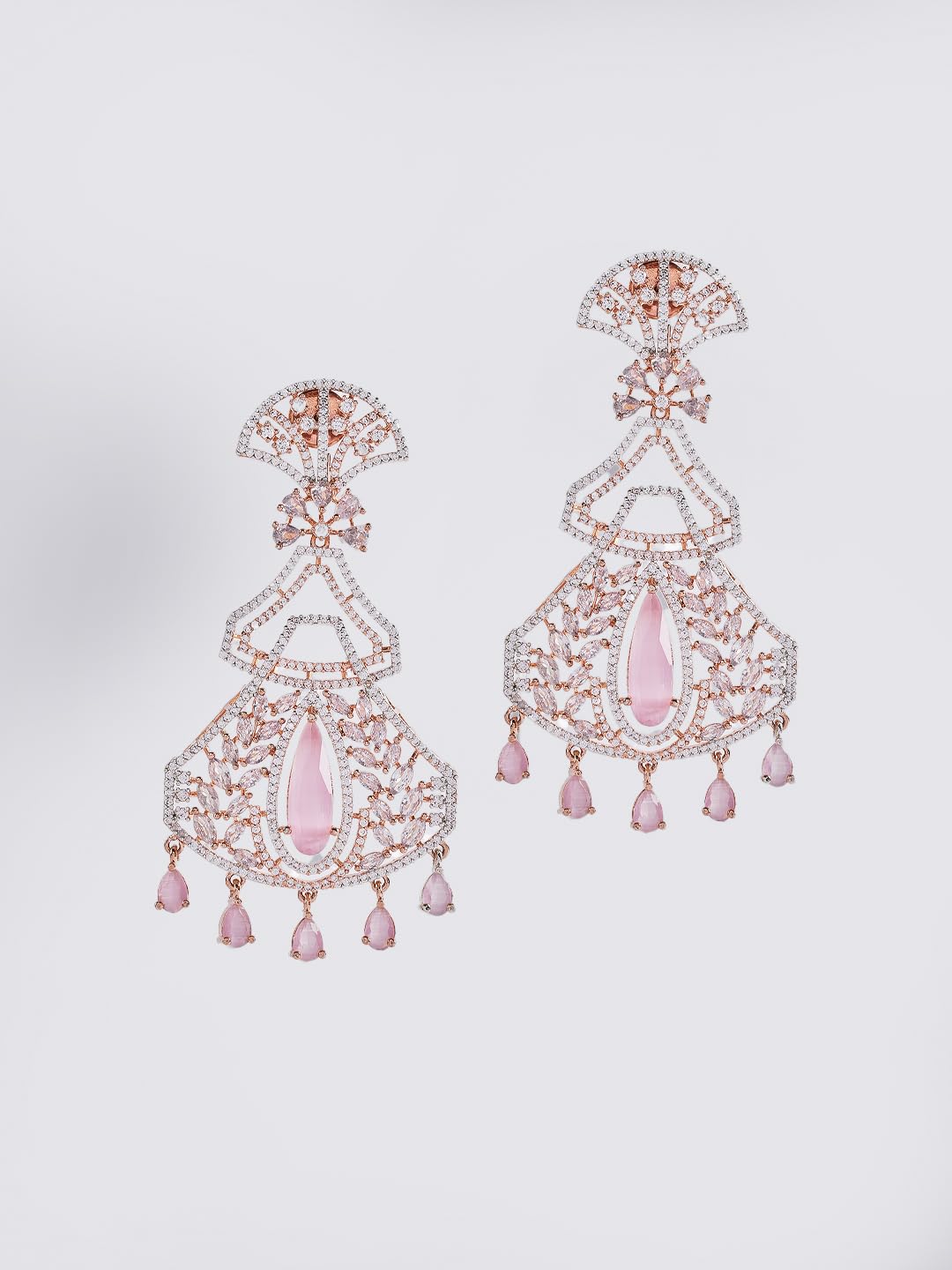 Rose Gold Plated Pink Stone Jhumka Earrings for Women | Traditional Fashion Jewellery Earrings for Girls | Stylish Drop Earrings Gift for Women