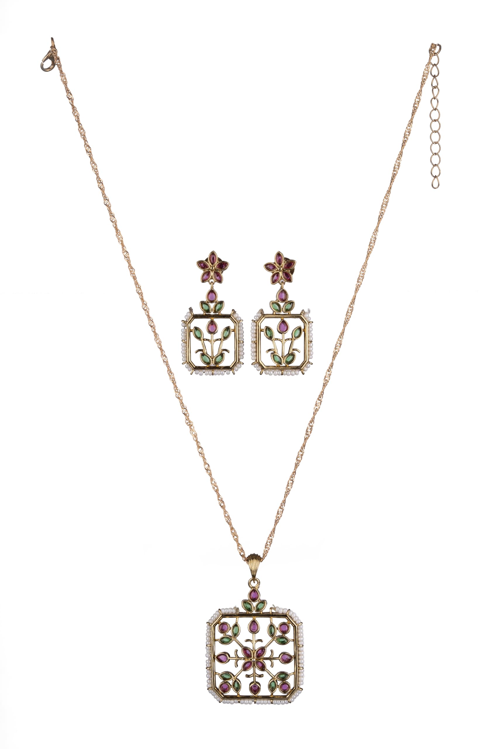 KAYRAH Women Multiple Colors Brass Material Crafted Onyx Stone Studed Necklace with Earrings with Matching Earrings with Matching Earrings