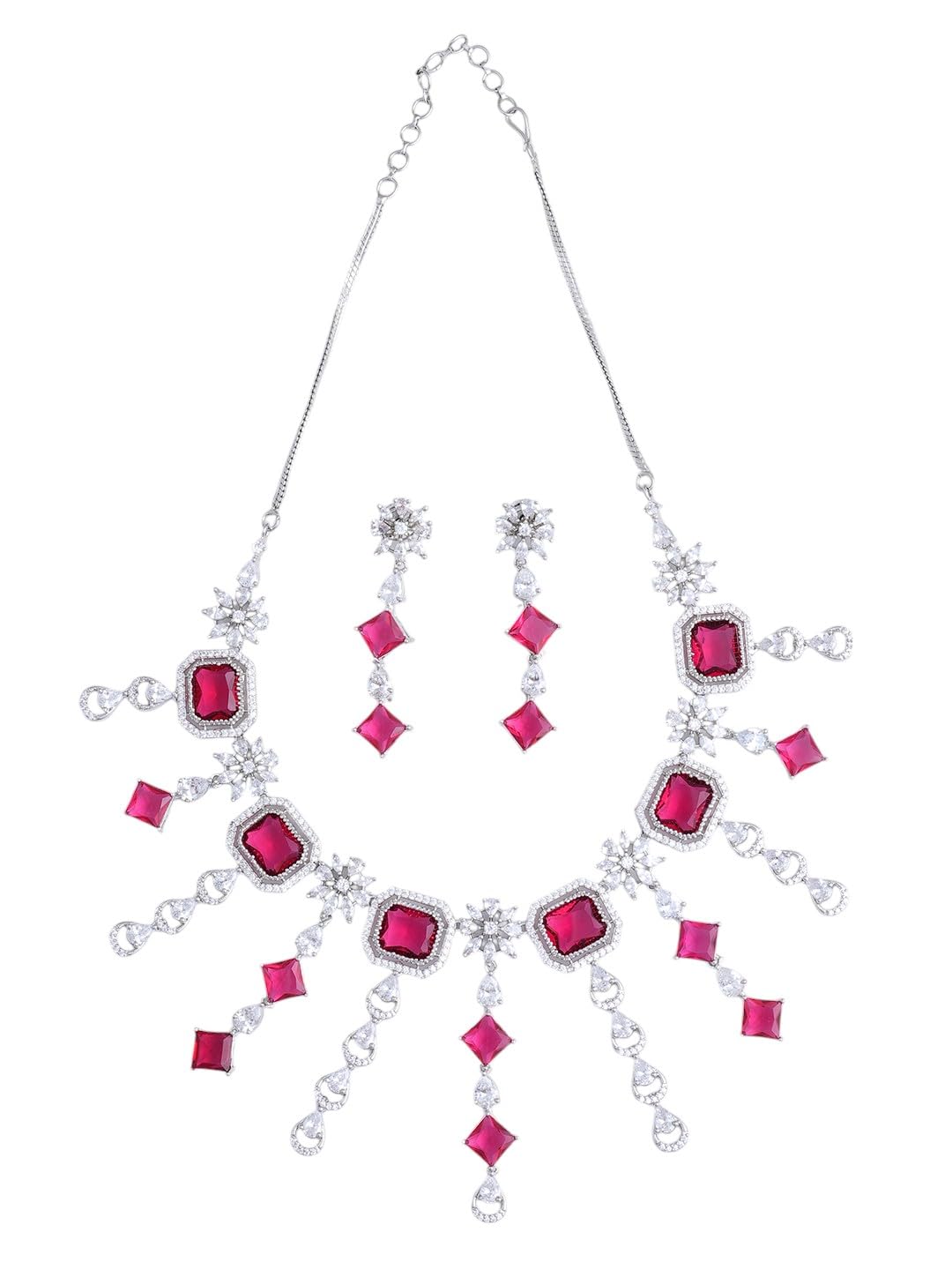 KAYRAH Women Pink Brass Material Crafted CZ Stone Studed Necklace with Earrings with Matching Earrings with Matching Earrings
