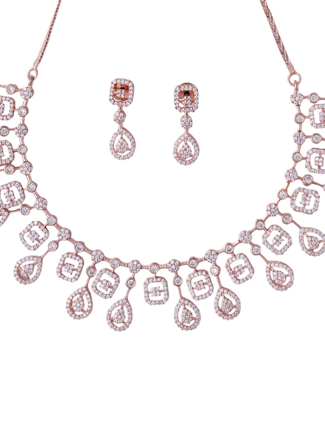 KAYRAH Brass CZ Stone Necklace Set with Earrings for Women & Girls with Matching Earrings with Matching Earrings