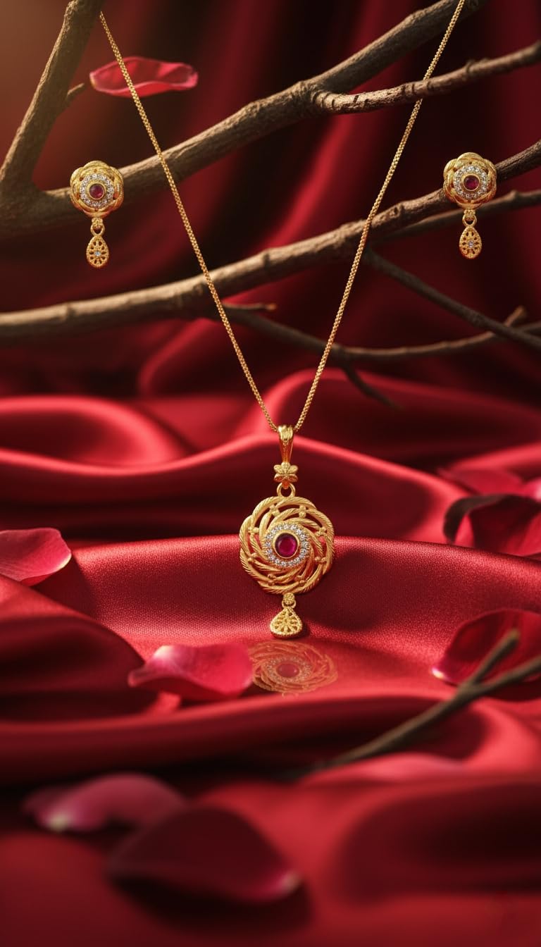 KAYRAH Gold Plated Traditional Necklace Set for Women with Matching Earrings with Matching Earrings