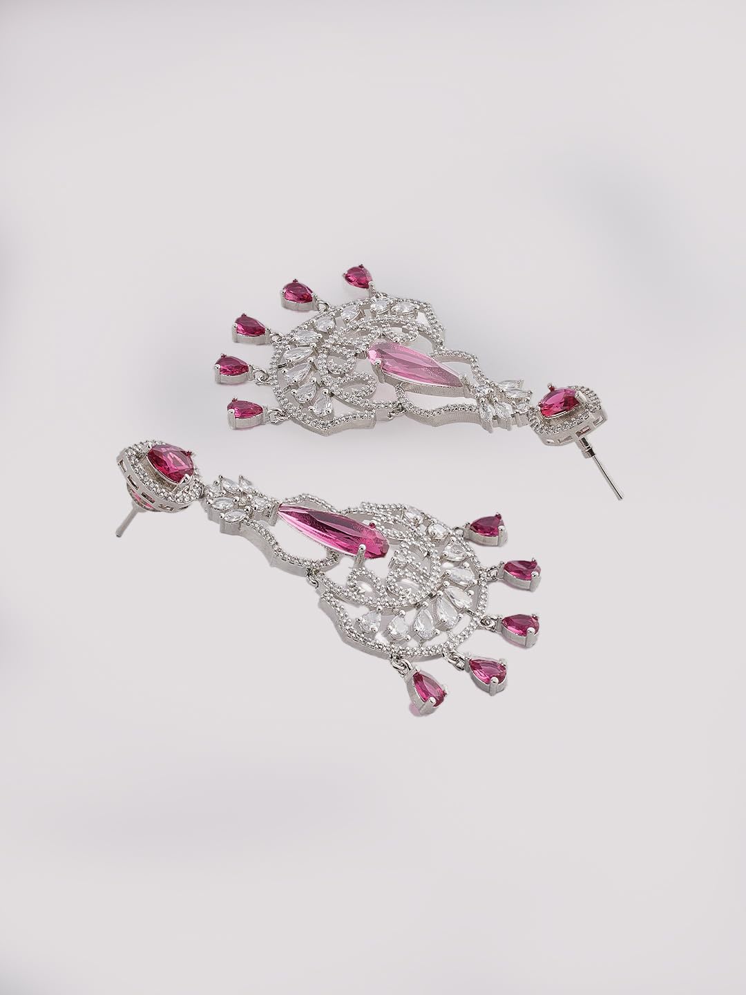 Silver Plated Pink Stone Chandbali Earrings for Women | Statement Fashion Jewellery Earrings for Girls | Elegant Drop Earrings Gift for Women