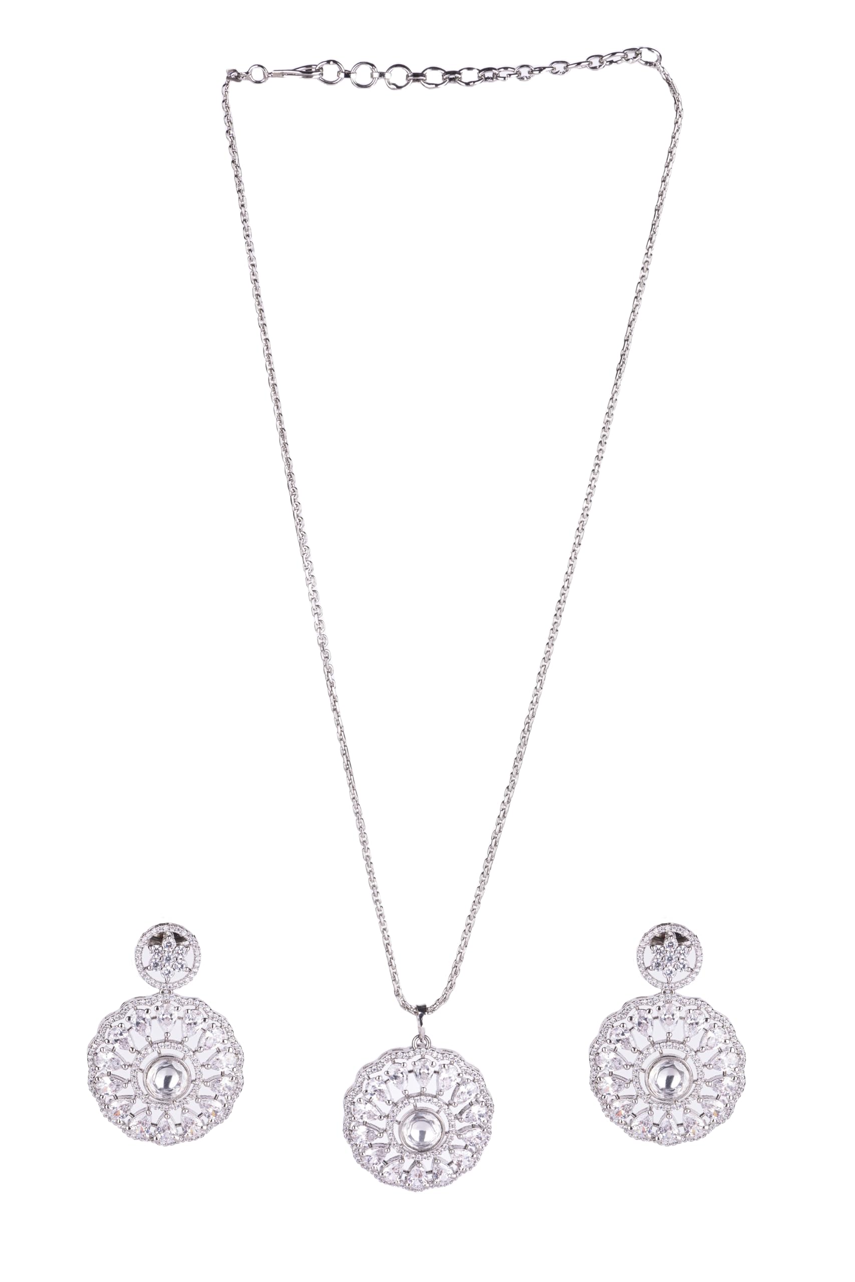 KAYRAH High-polished Brass CZ Stone Pendant Necklace, Stud Earrings and Ring Set for Women and Girls with Matching Earrings with Matching Earrings