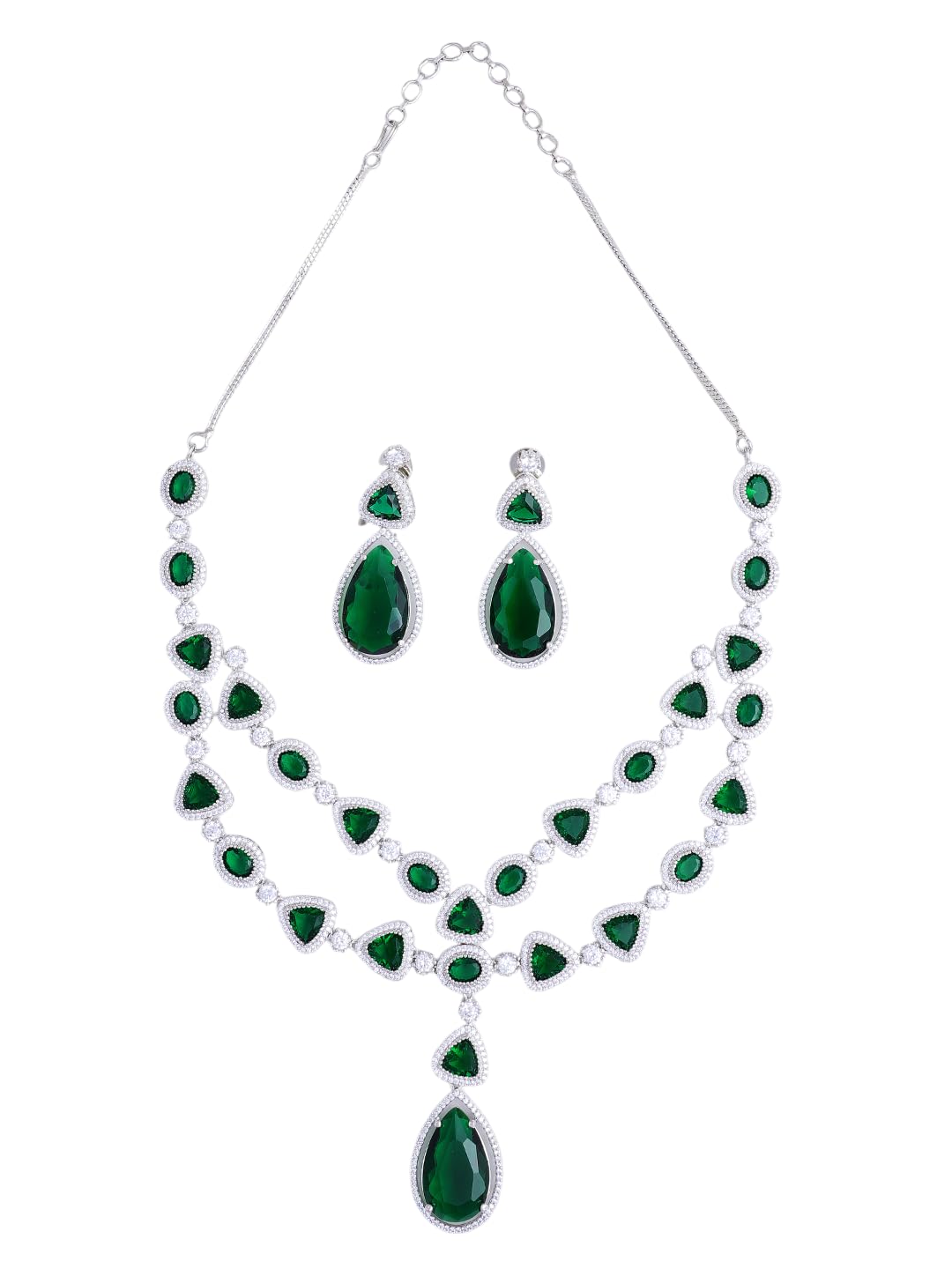 KAYRAH Rose Gold Plated Green Stone Necklace Set for Women Stylish with Matching Earrings with Matching Earrings