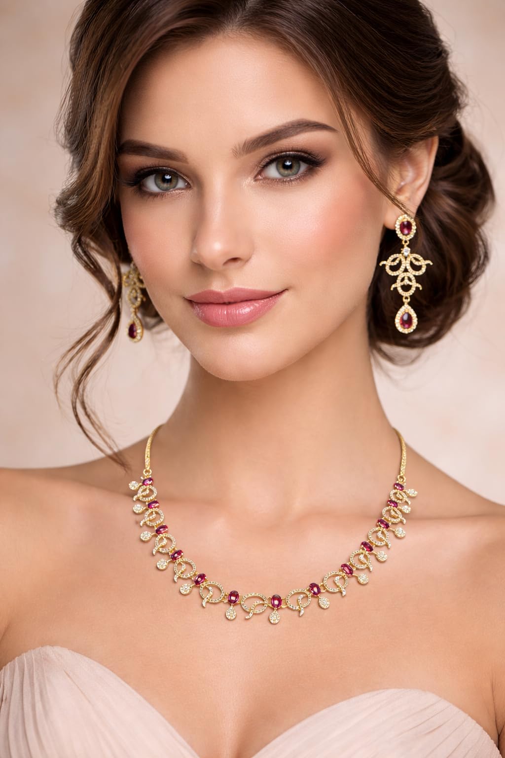 KAYRAH Gold Plated Temple Mangalsutra Necklace Set with Earrings, Traditional South Indian Lakshmi Design, Green Beads, Bridal Wedding Jewellery with Matching Earrings with Matching Earrings