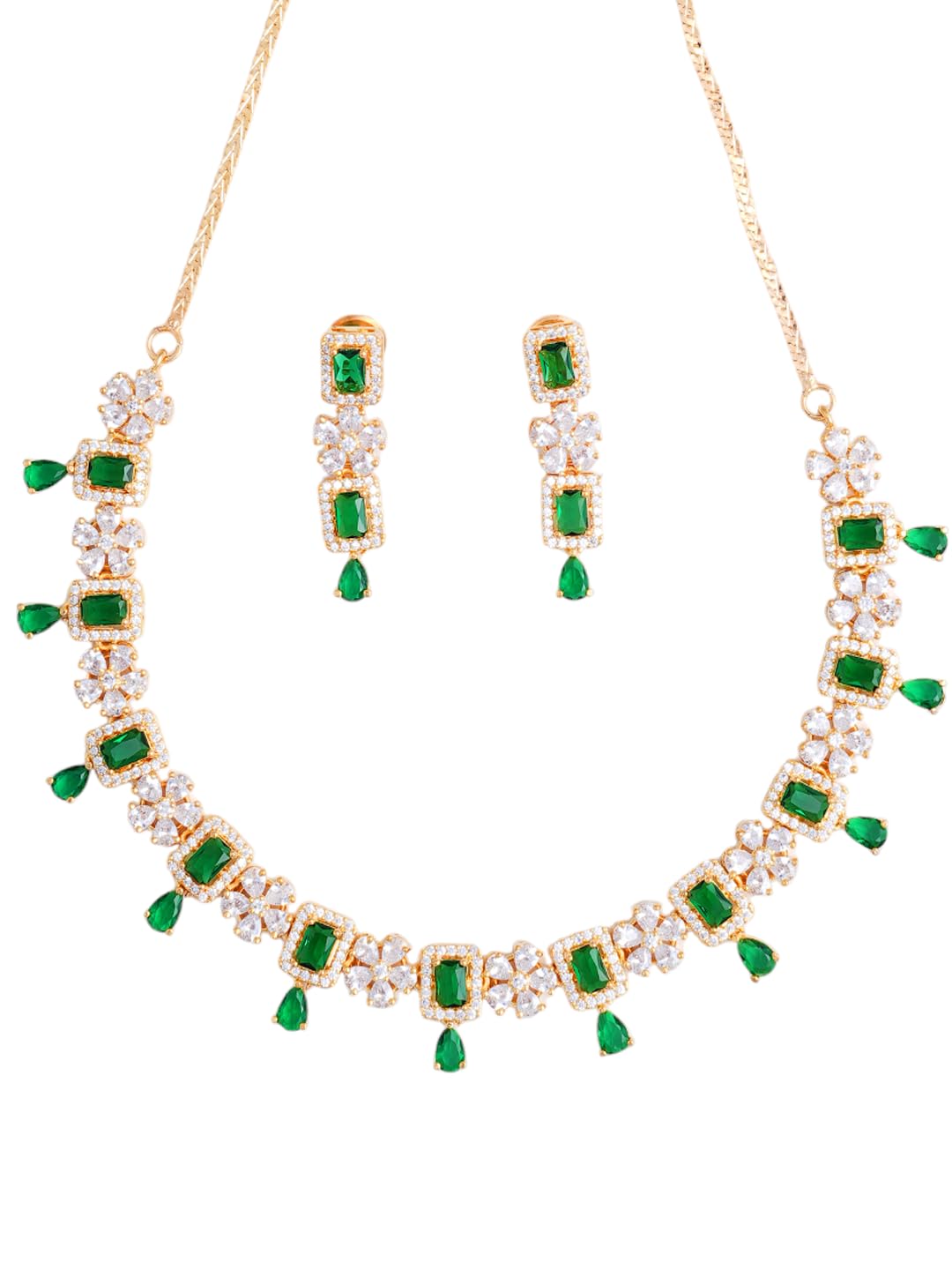 KAYRAH Gold Plated Green Stone Necklace Set for Women Stylish with Matching Earrings with Matching Earrings