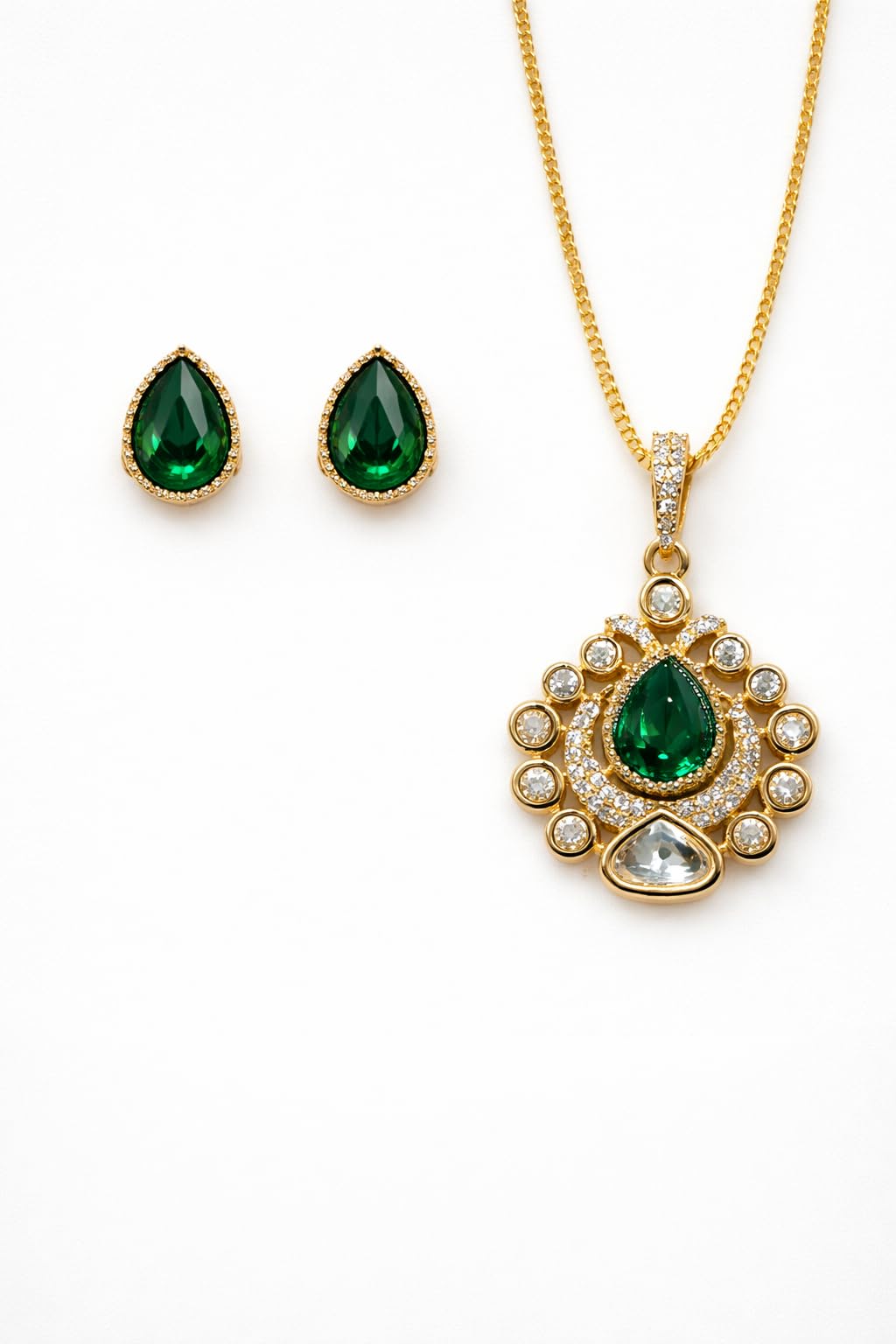 KAYRAH Gold Plated Elephant Design Necklace Set with Pearl Drop Earrings, American Diamond, Brass, Ethnic Style, for Wedding & Festive with Matching Earrings with Matching Earrings