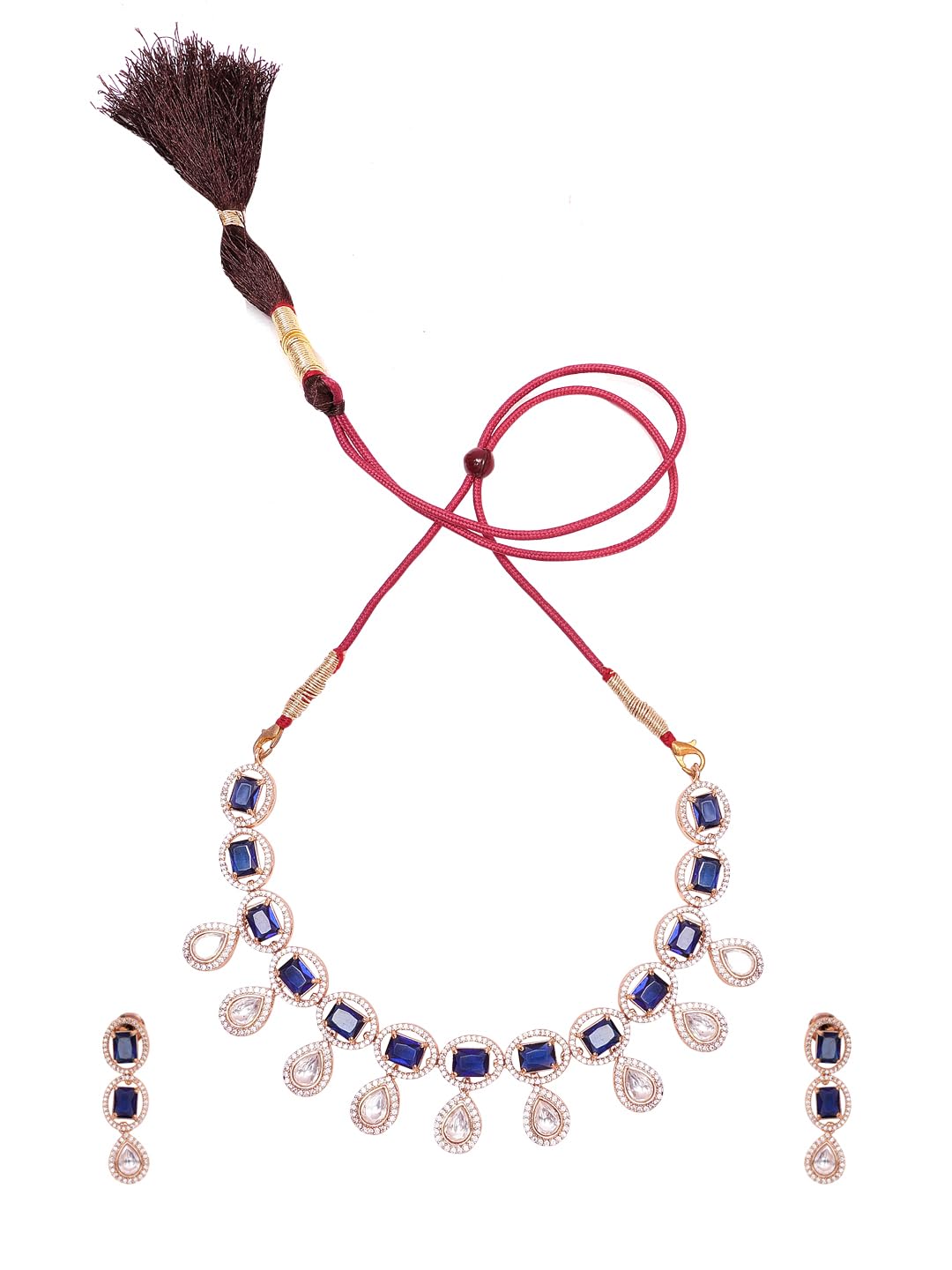 KAYRAH Women Pink Brass Material Crafted CZ Stone Studed Necklace with Earrings with Matching Earrings with Matching Earrings