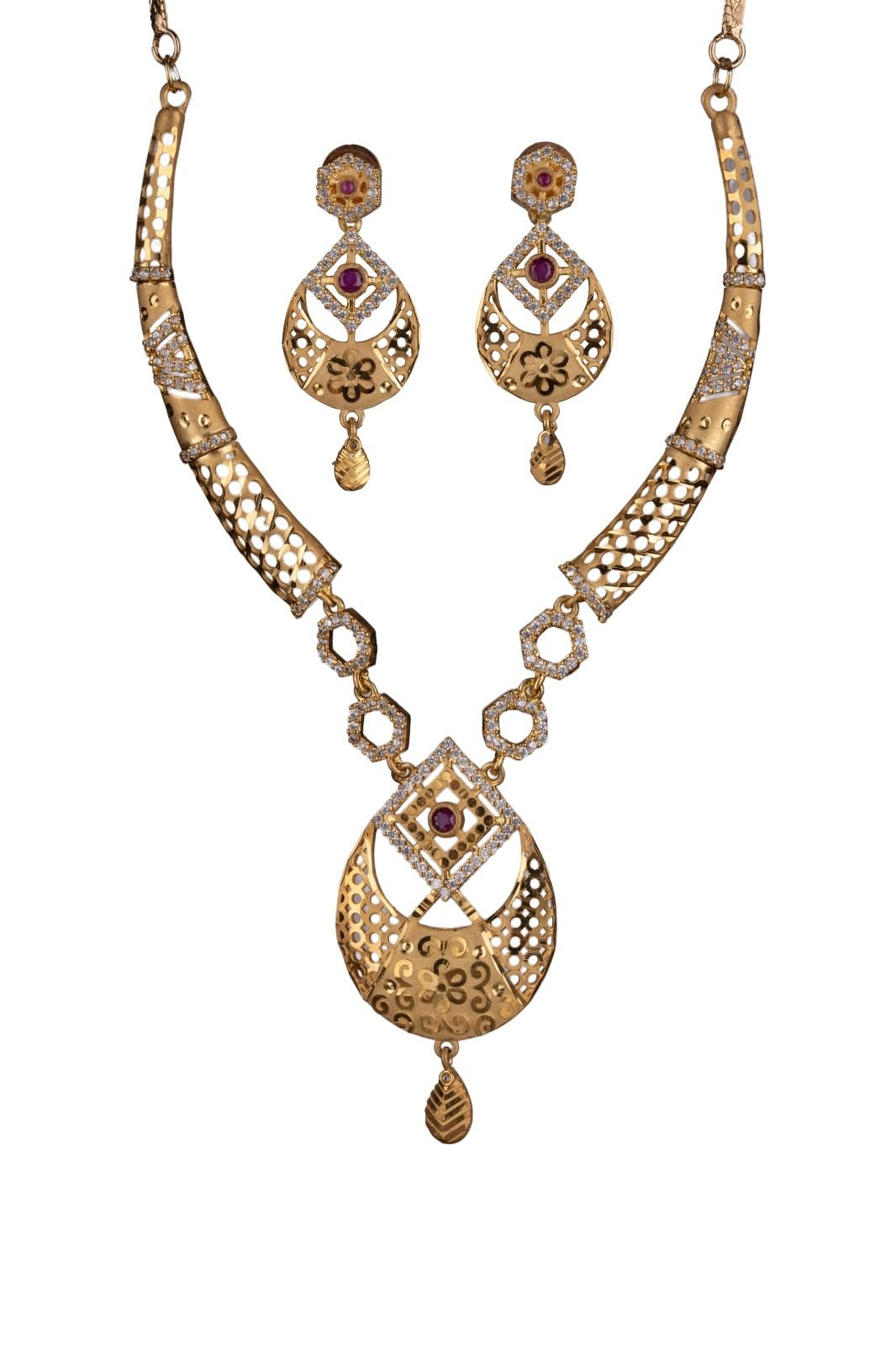 KAYRAH Gold Plated Floral Necklace Set for Women with Matching Earrings with Matching Earrings