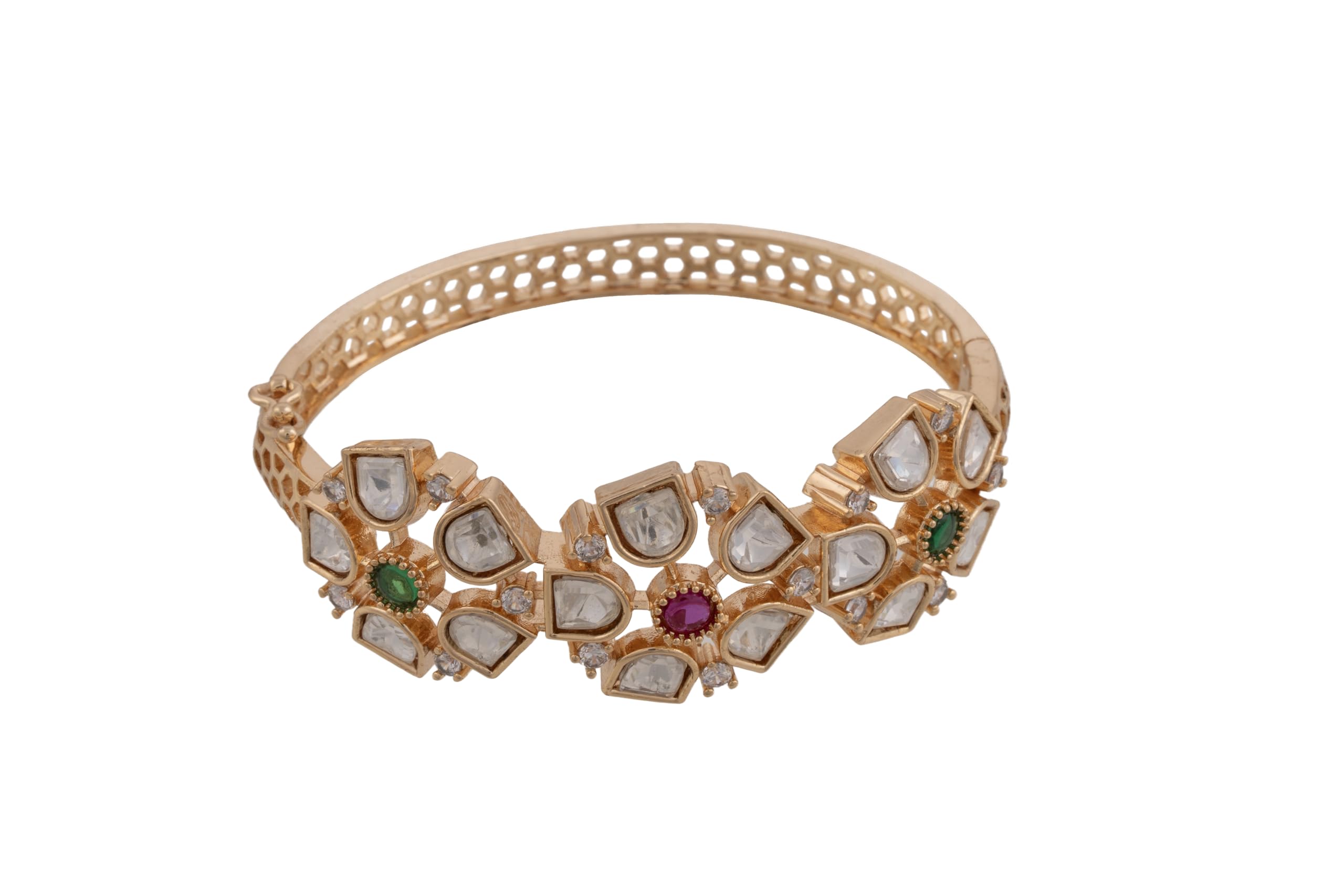 KAYRAH Gold Plated Multicolor Stone Floral Bracelet for Women