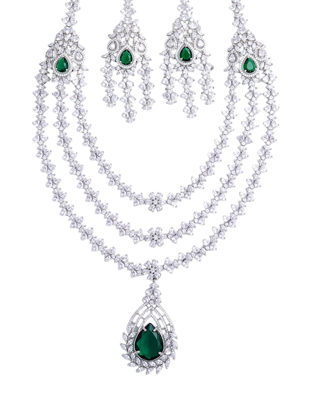 KAYRAH Women Brass Material Crafted CZ Stone Studed Necklace with Earrings with Matching Earrings with Matching Earrings
