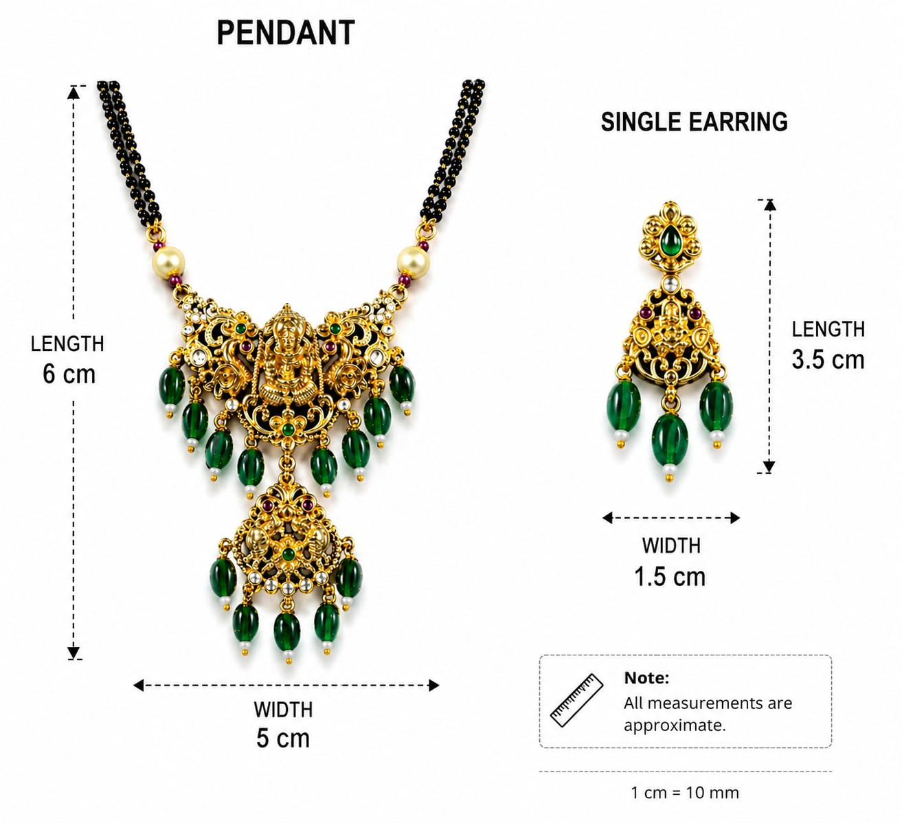 KAYRAH Gold Plated Temple Mangalsutra Necklace Set with Earrings, Lakshmi Design, Red Beads, Brass, Traditional Bridal Ethnic Jewellery with Matching Earrings with Matching Earrings