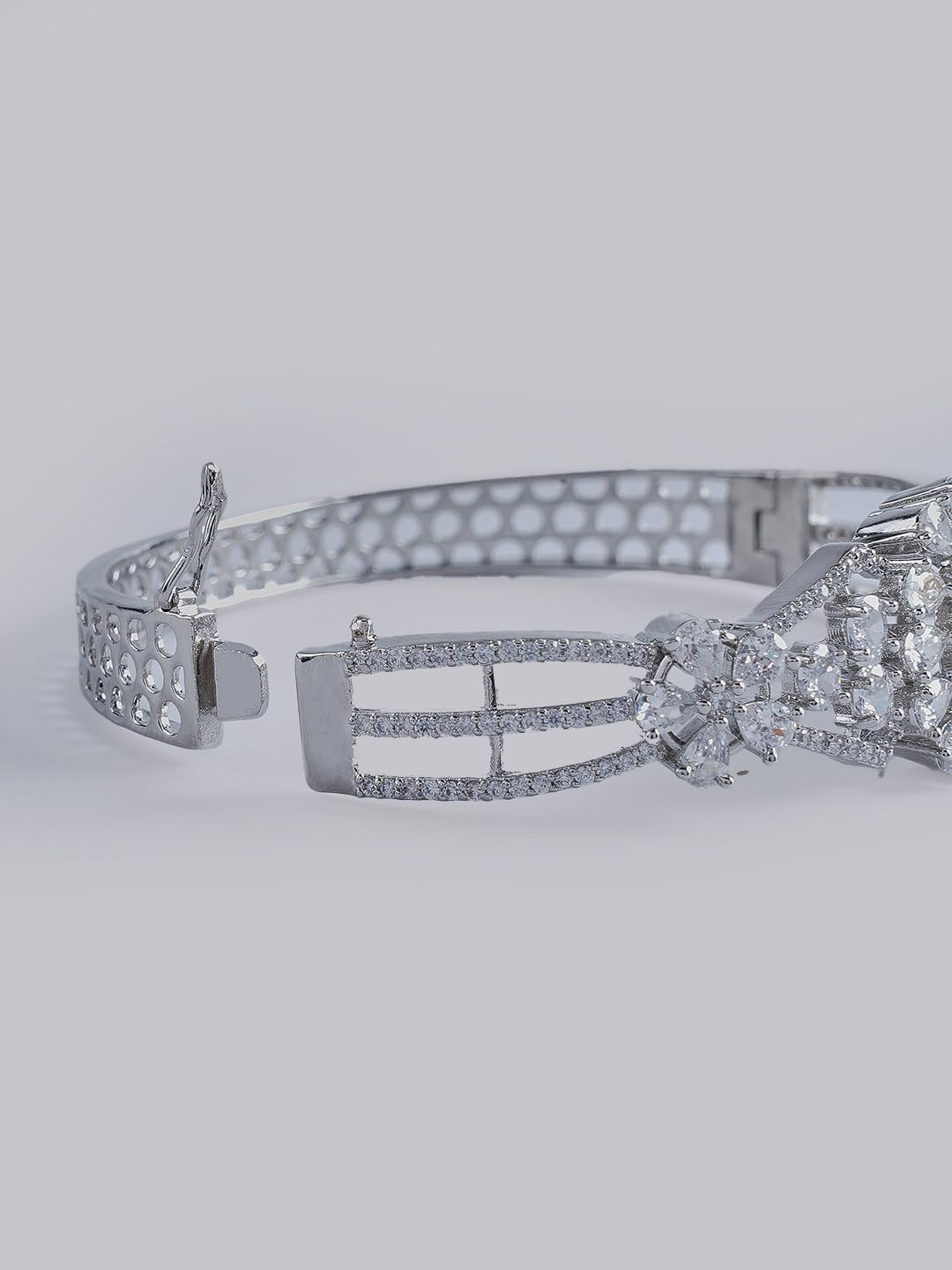 KAYRAH Silver Toned Green Stone Floral Crystal Bracelet for Women