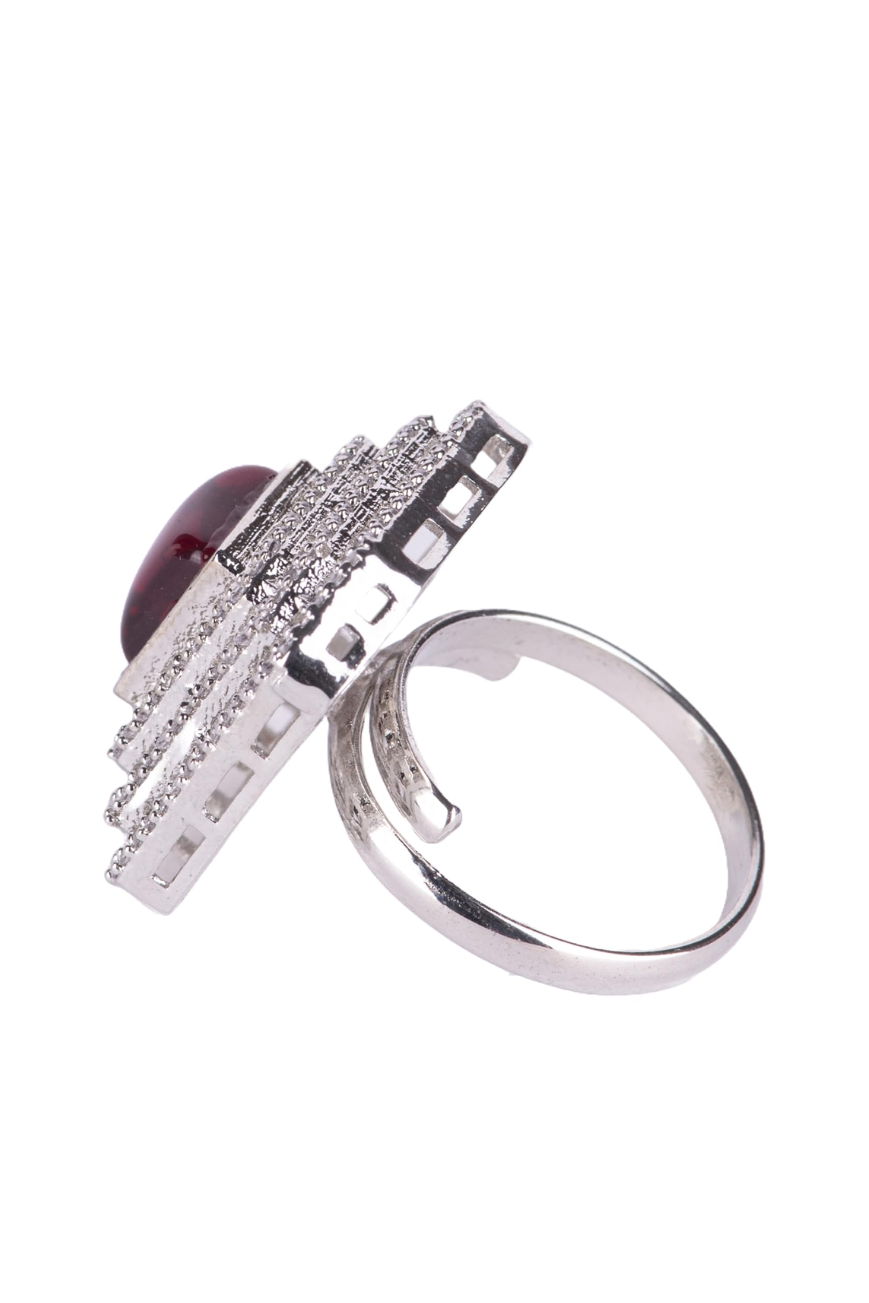 KAYRAH Brass Material CZ Stone Stud Ring for Women and Girls for Every Occassion (Red Pota)