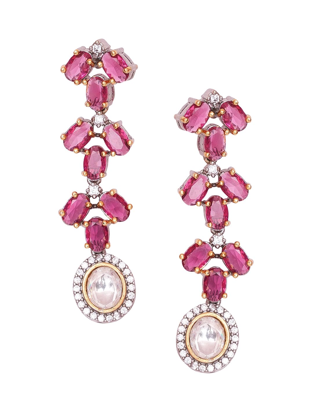 KAYRAH Silver Plated Pink Stone Necklace Set for Women Stylish with Matching Earrings with Matching Earrings