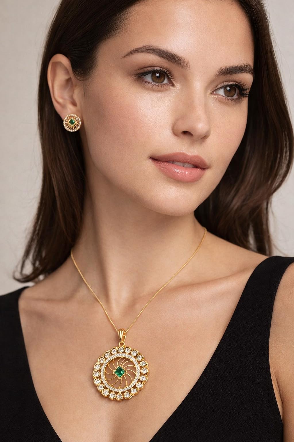 KAYRAH Women Red Brass Material Crafted Kundan Stone Studed Necklace with Earrings with Matching Earrings with Matching Earrings