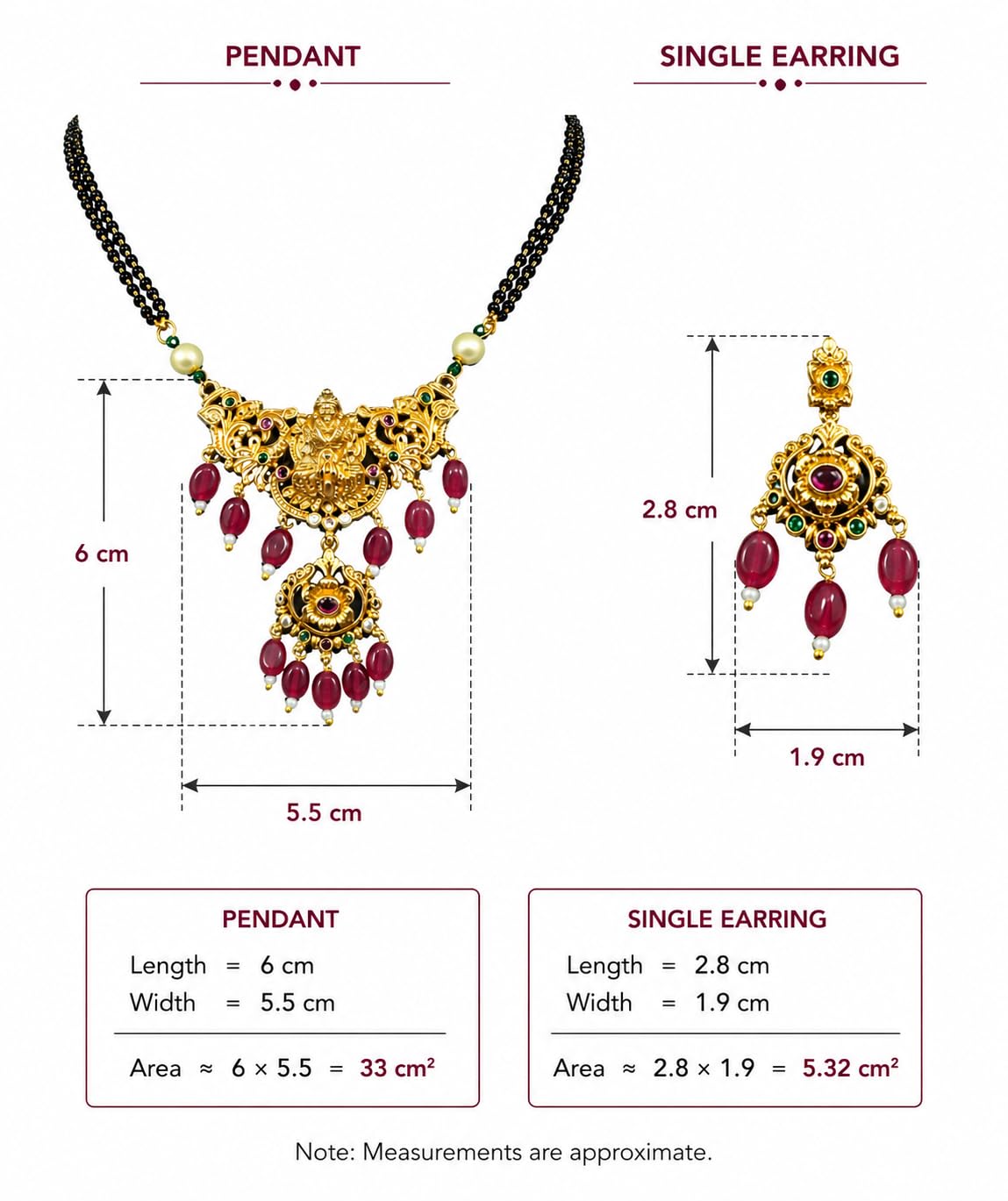 KAYRAH Gold Plated Mangalsutra Necklace Set with Earrings, Temple Jewellery, Green Onyx Beads, Traditional South Indian Bridal with Matching Earrings with Matching Earrings
