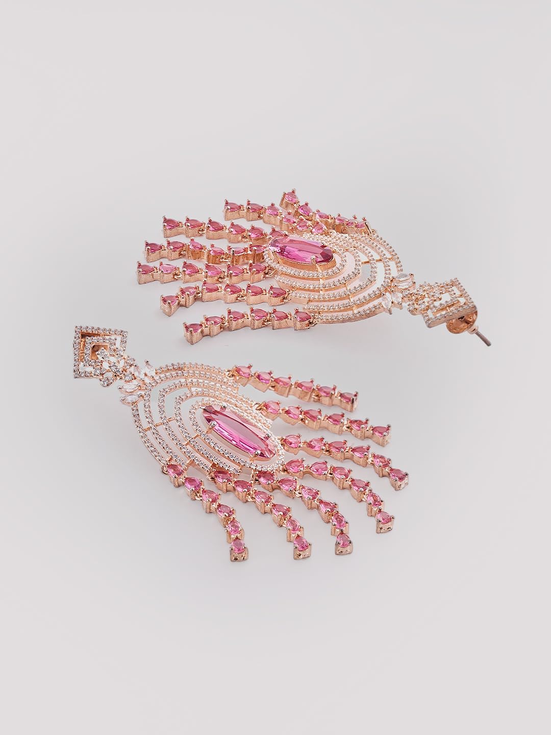 Rose Gold Plated Pink Stone Tassel Earrings for Women | Long Dangle Fashion Jewellery Earrings for Girls | Stylish Statement Earrings Gift for Women