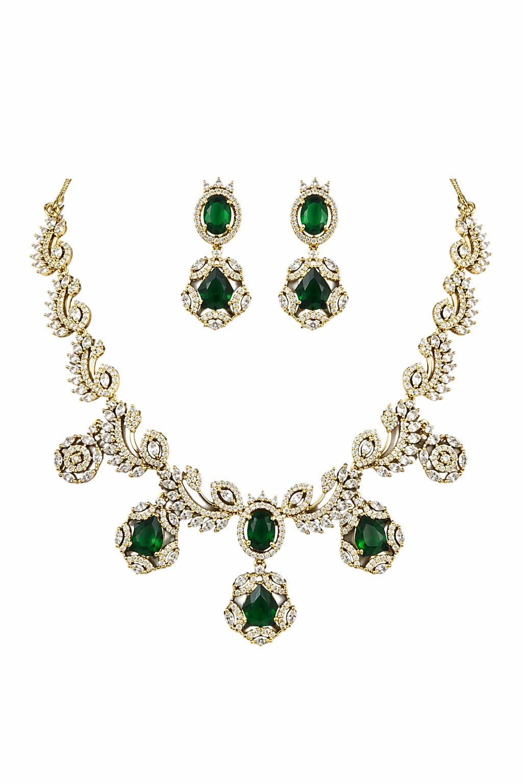 KAYRAH Gold Plated Heart Design Necklace Set with American Diamond, Chain Necklace & Drop Earrings Jewellery for Women with Matching Earrings with Matching Earrings