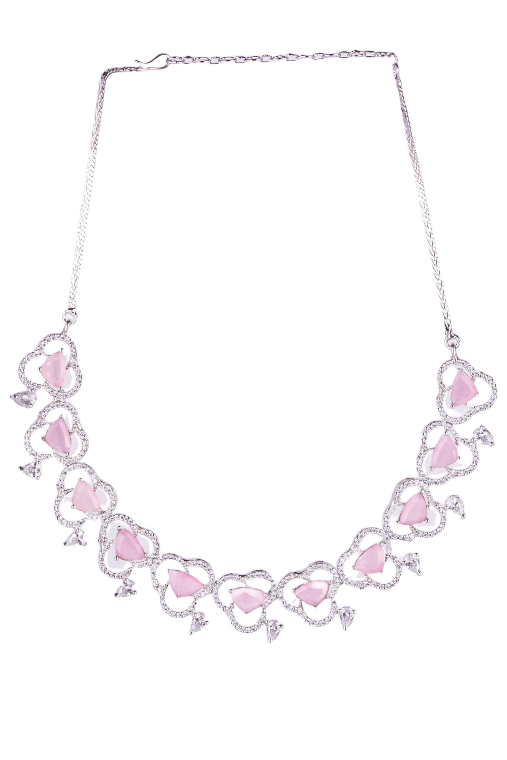 Kayrah Pink Crystal Heart Statement Necklace Set for Women | Designer CZ Party Wear Jewellery Set with Matching Earrings