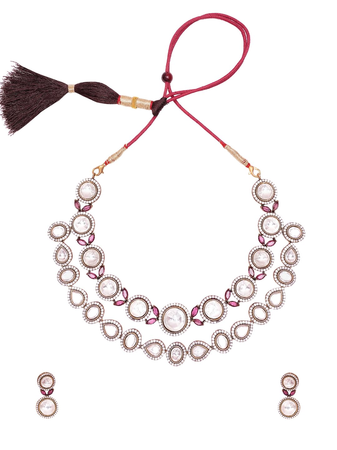 KAYRAH Women Brass Material Crafted CZ Stone Studed Necklace with Earrings with Matching Earrings with Matching Earrings