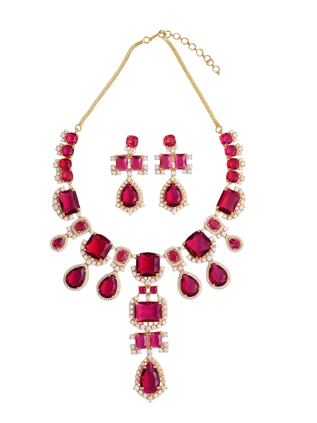 KAYRAH Gold Plated Green Stone Necklace Set for Women with Matching Earrings with Matching Earrings