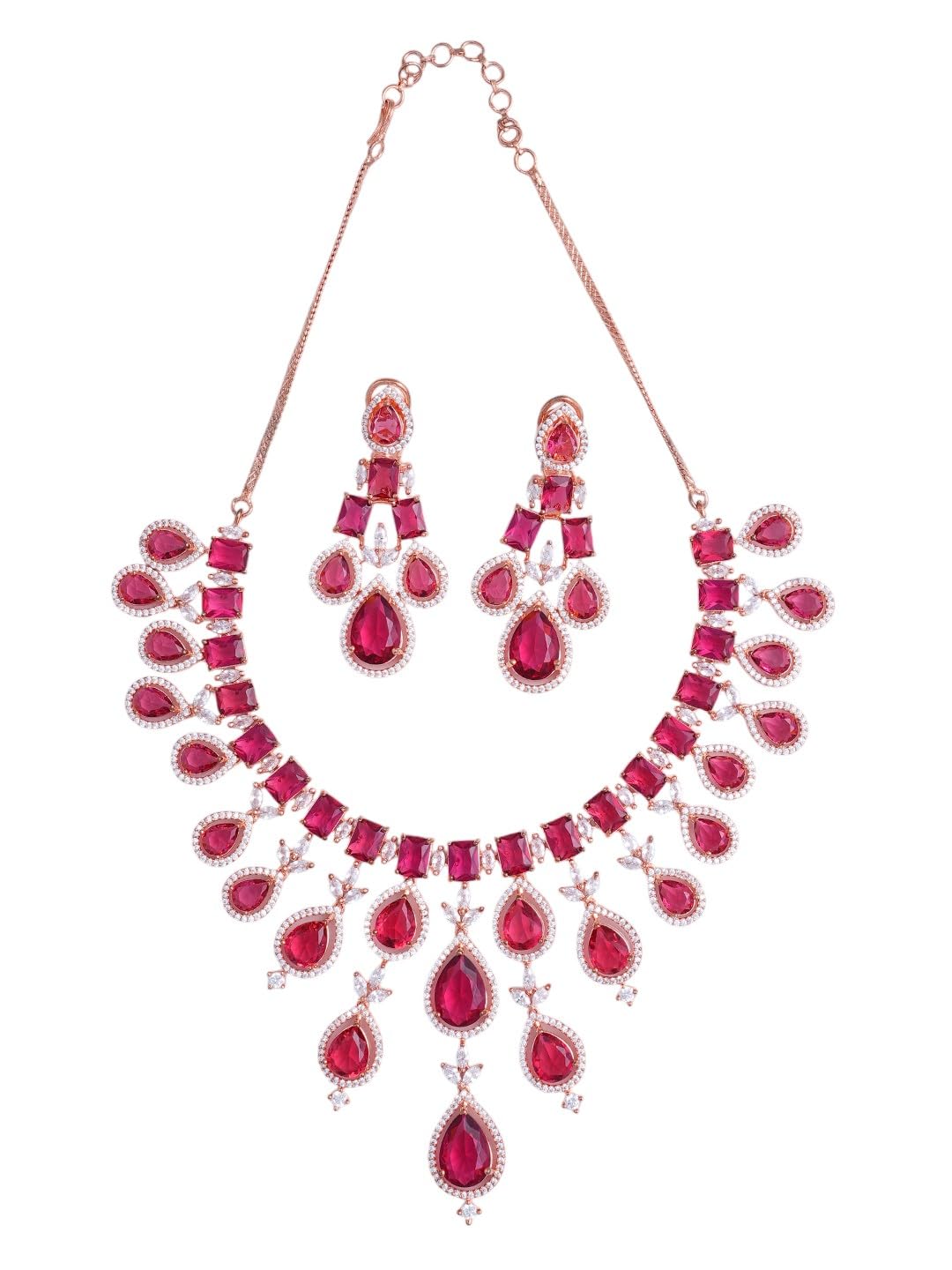 KAYRAH Women Green Brass Material Crafted CZ Stone Studed Necklace with Earrings with Matching Earrings with Matching Earrings