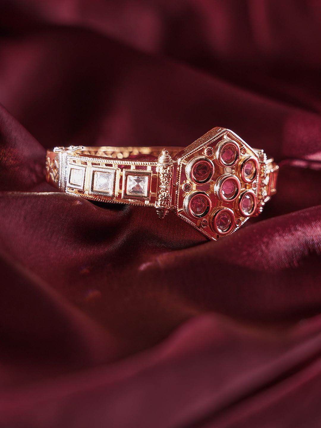 KAYRAH Gold Plated Stone Studded Cuff Bracelet for Women Elegant Fashion Jewellery