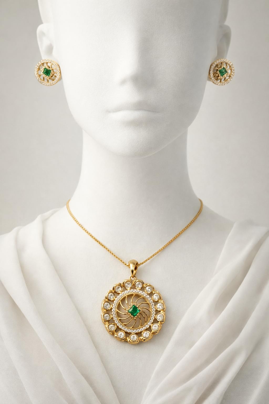 KAYRAH Women Red Brass Material Crafted Kundan Stone Studed Necklace with Earrings with Matching Earrings with Matching Earrings