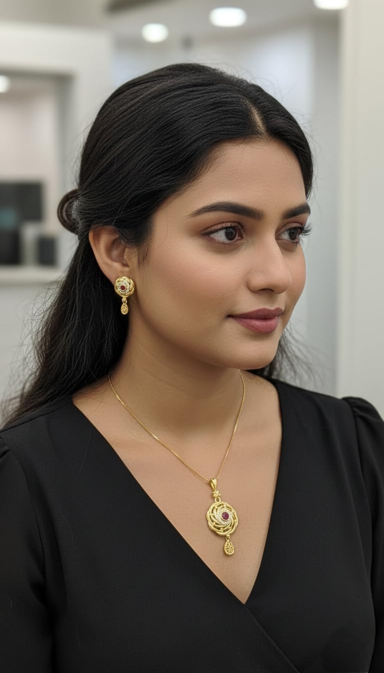 KAYRAH Gold Plated Traditional Necklace Set for Women with Matching Earrings with Matching Earrings