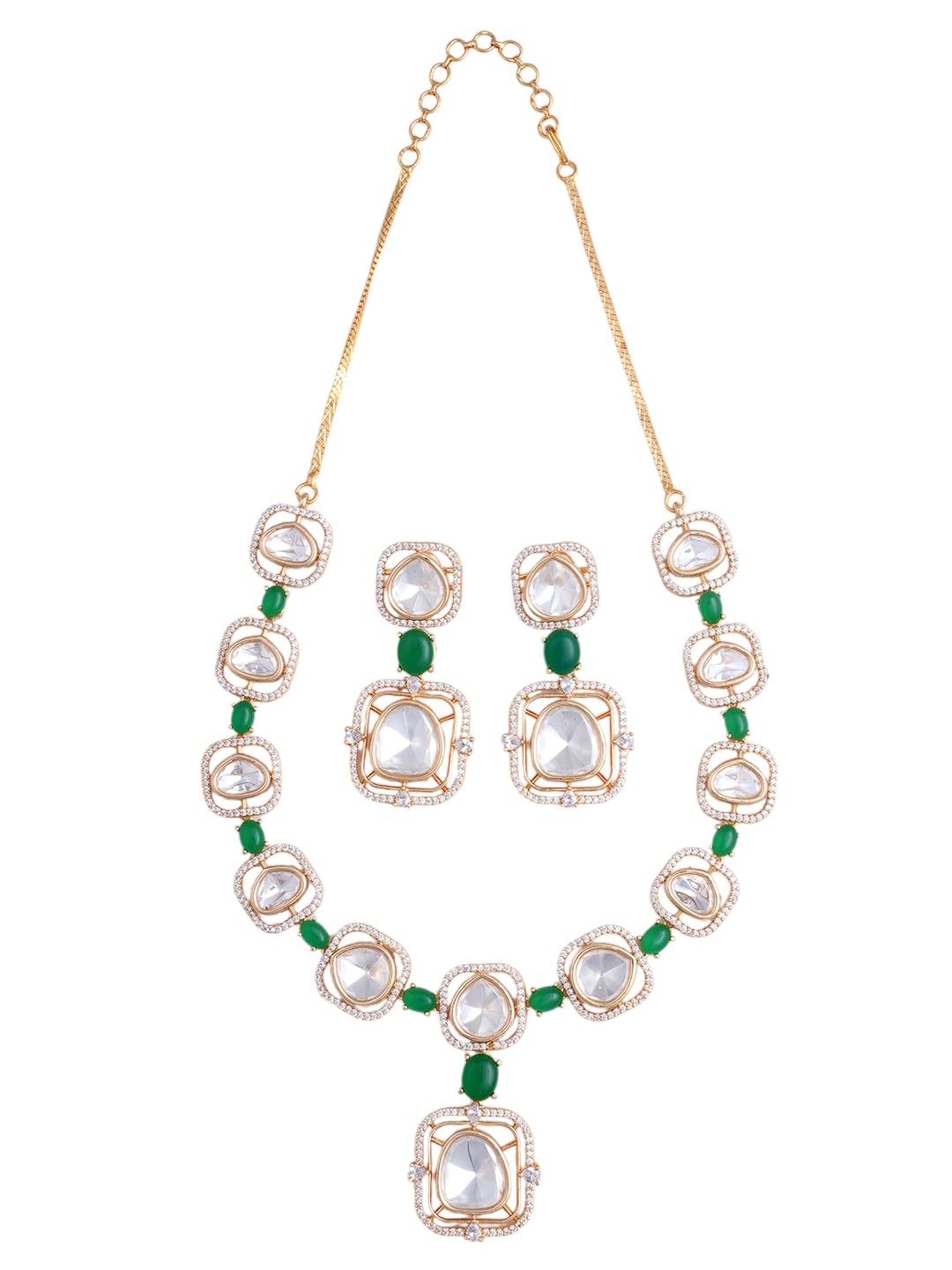 KAYRAH Gold Plated Green Stone Necklace Set for Women Stylish with Matching Earrings with Matching Earrings