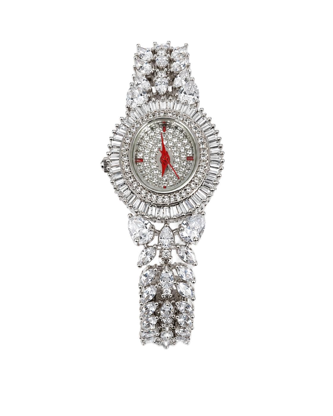 KAYRAH Silver Plated Crystal Analog Bracelet Watch for Women