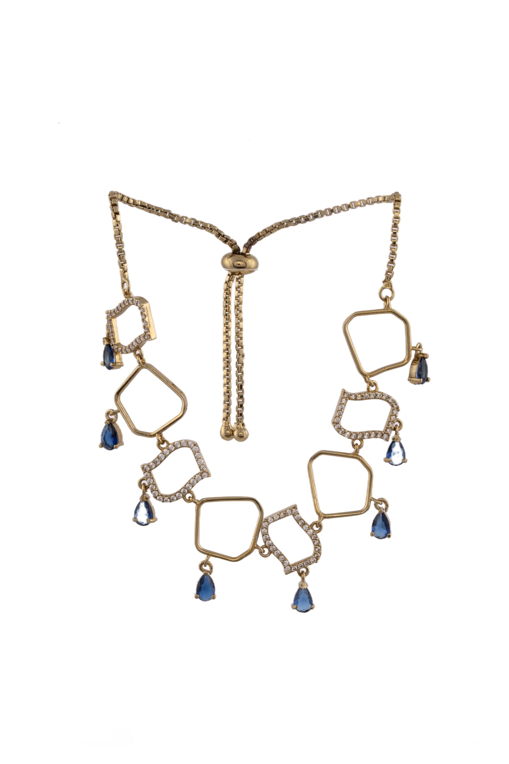 KAYRAH Gold Plated Blue Stone Geometric Charm Bracelet for Women