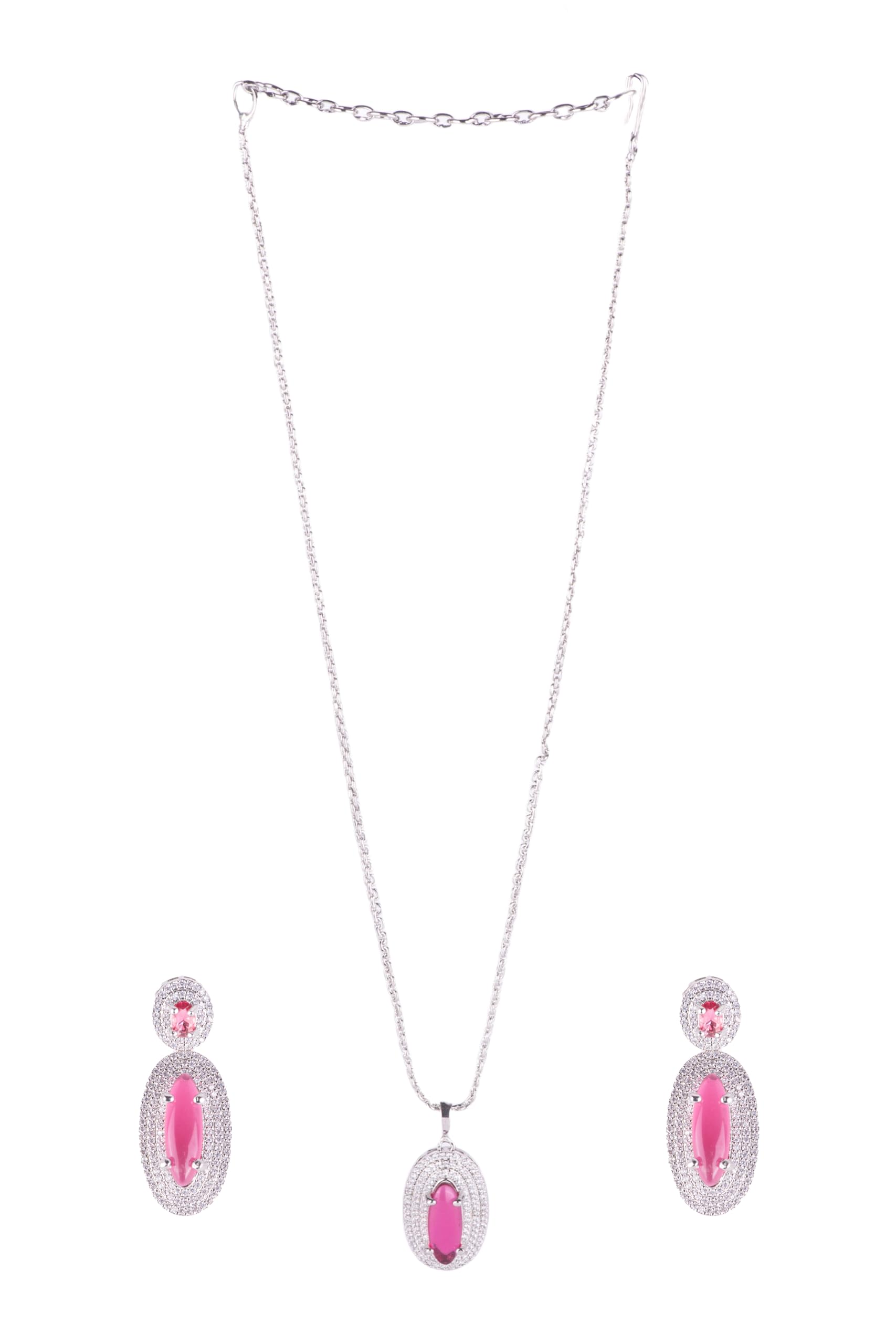 KAYRAH High-polished Brass CZ Stone Pendant Necklace, Stud Earrings and Ring Set for Women and Girls with Matching Earrings with Matching Earrings
