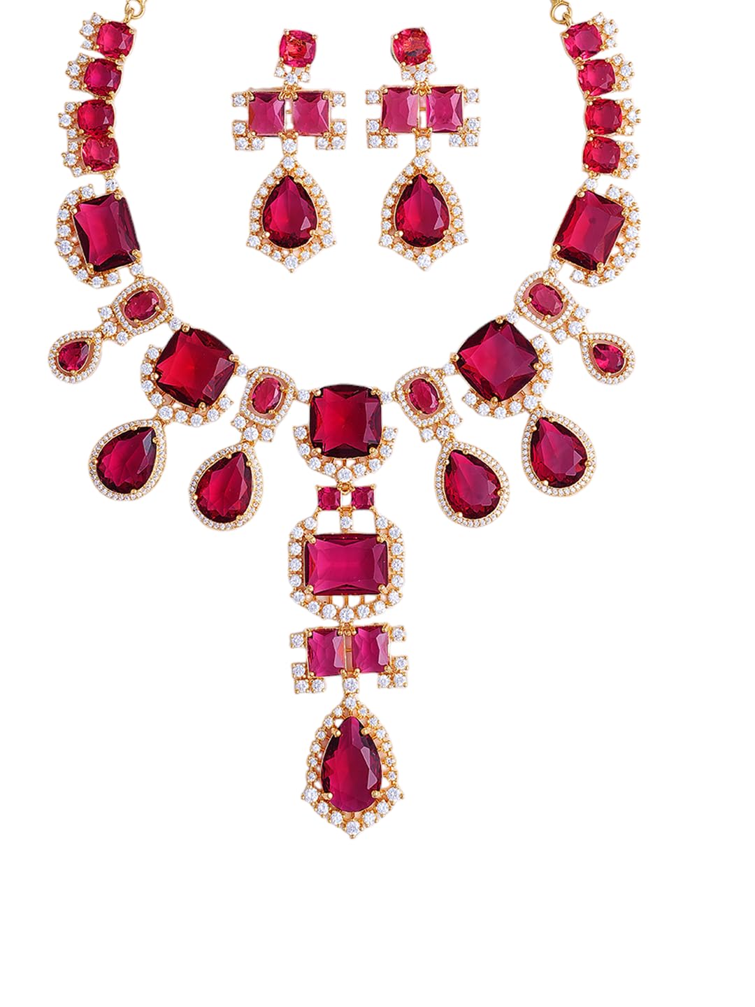 KAYRAH Gold Plated Green Stone Necklace Set for Women with Matching Earrings with Matching Earrings