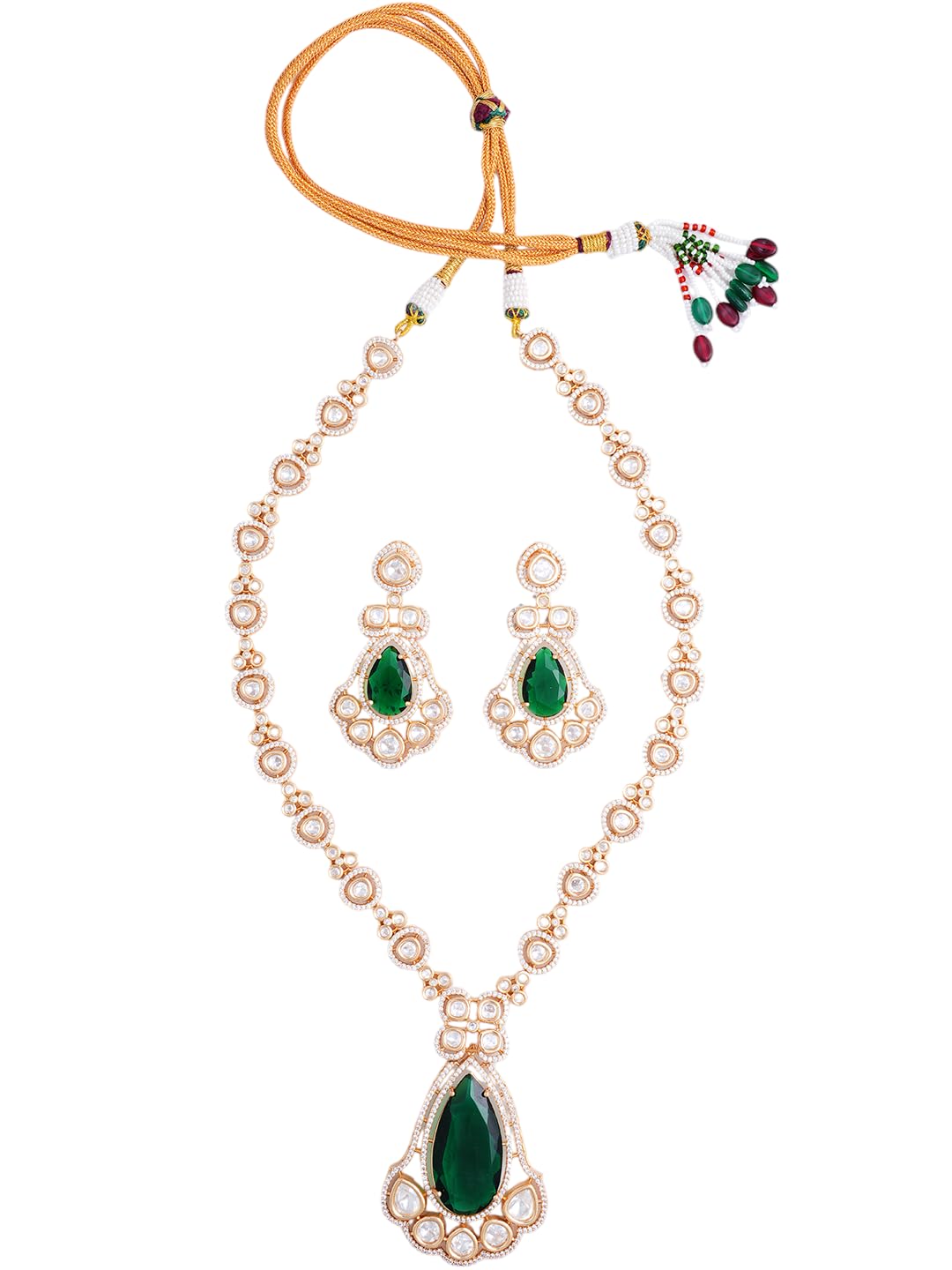 KAYRAH Rose Gold Plated Green Stone Pendant Necklace Set for Women Stylish with Matching Earrings with Matching Earrings