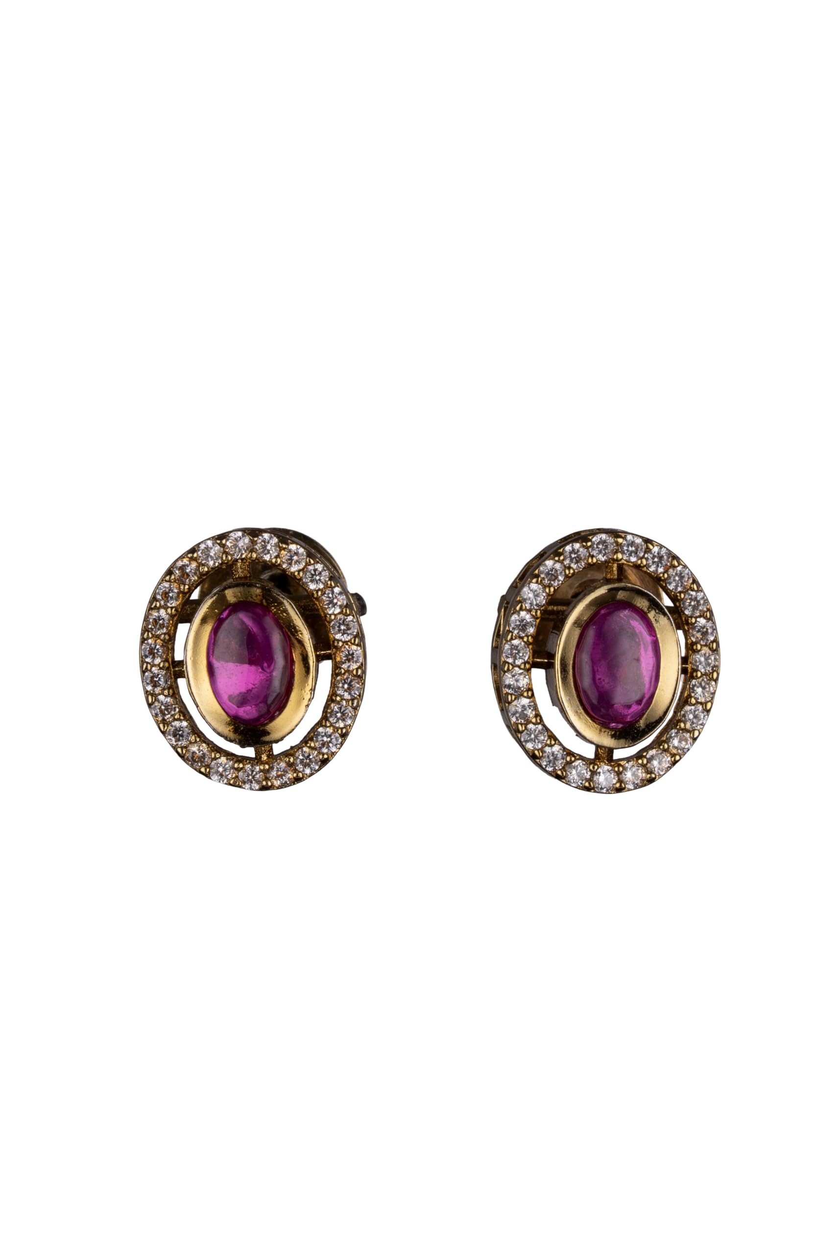 Gold Plated Oval Pink Stone Stud Earrings for Women Stylish | Crystal Fashion Jewellery Earrings for Girls | Elegant Earrings Gift for Women