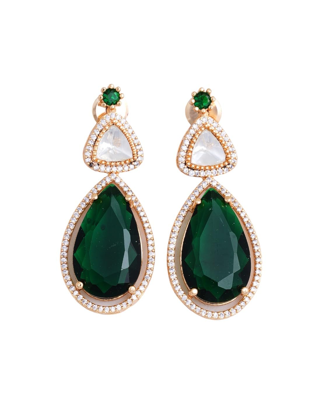 KAYRAH Rose Gold Plated Green Stone Necklace Set for Women Stylish with Matching Earrings with Matching Earrings