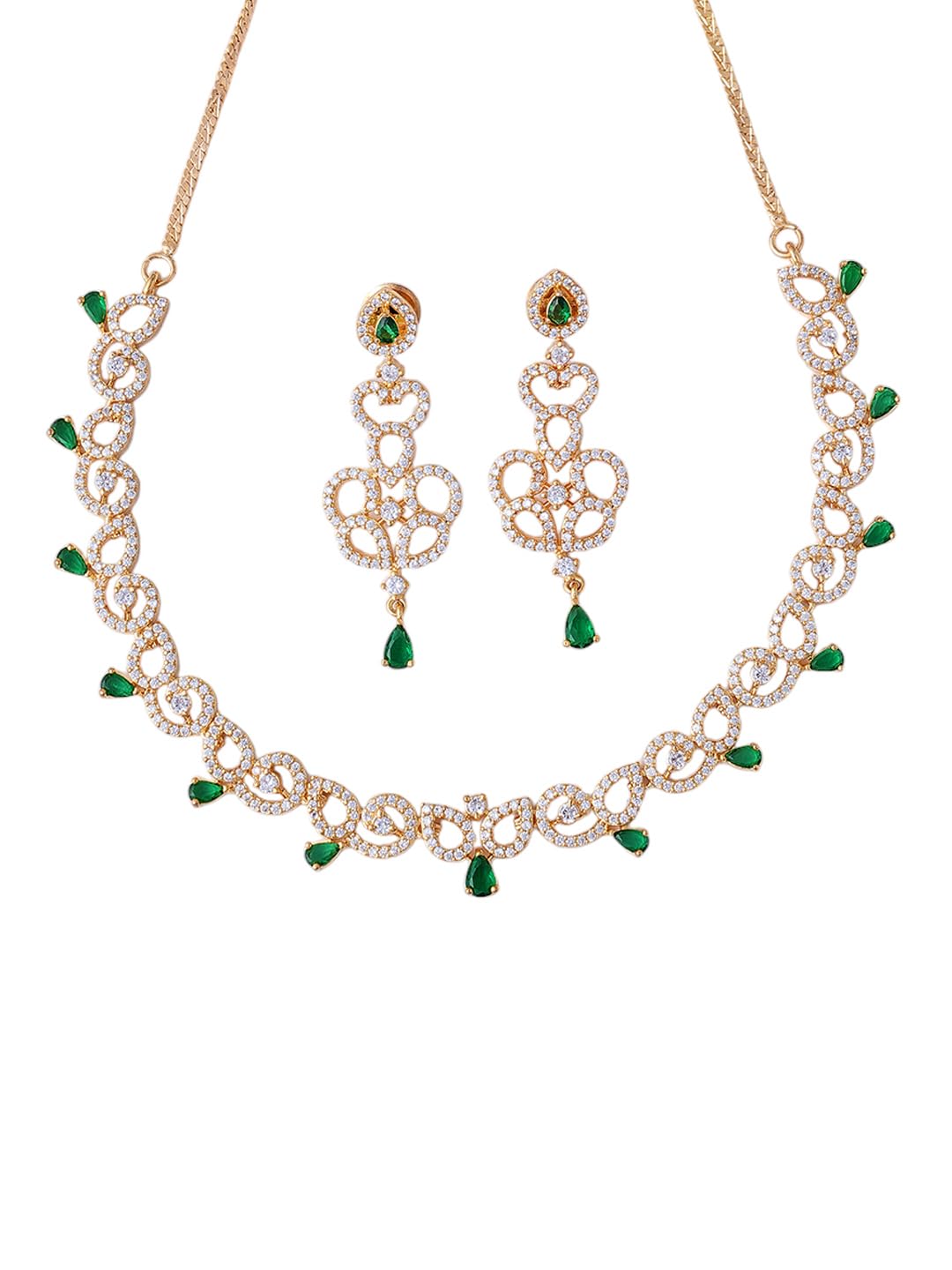KAYRAH Gold Plated Pink Stone Necklace Set for Women with Matching Earrings with Matching Earrings