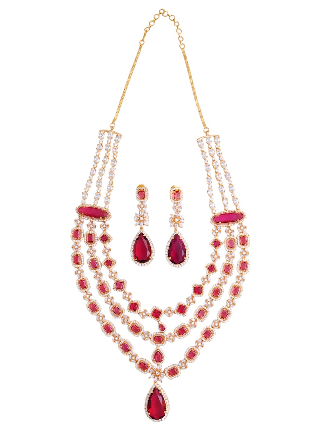 KAYRAH Gold Plated Green Stone Necklace Set for Women with Matching Earrings with Matching Earrings