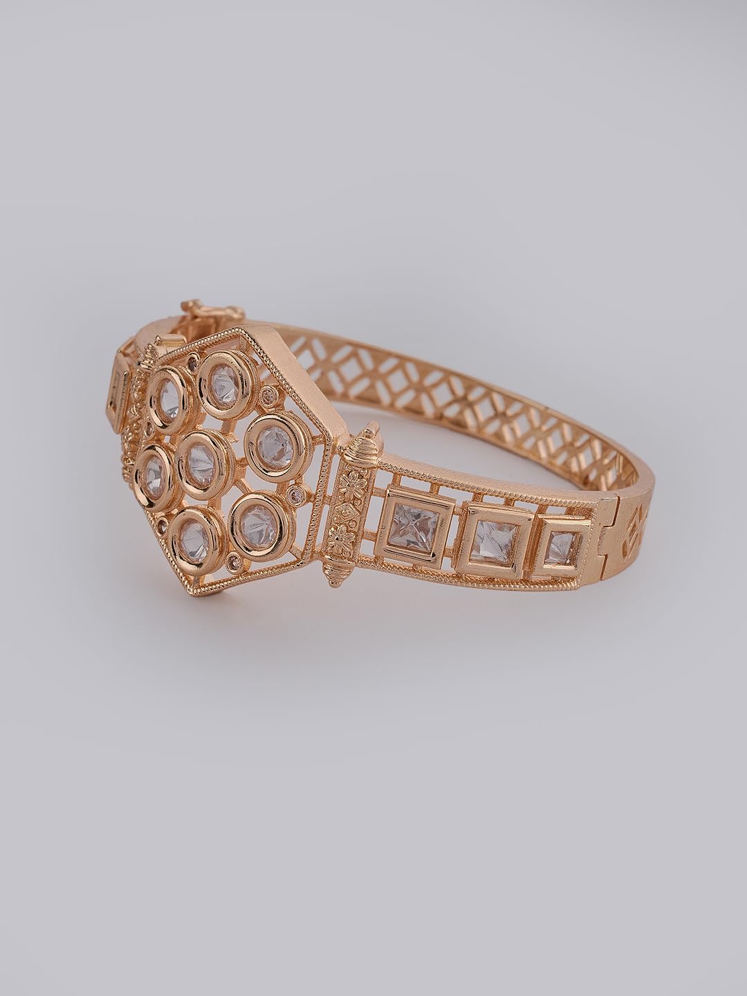 KAYRAH Gold Plated Stone Studded Cuff Bracelet for Women Elegant Fashion Jewellery