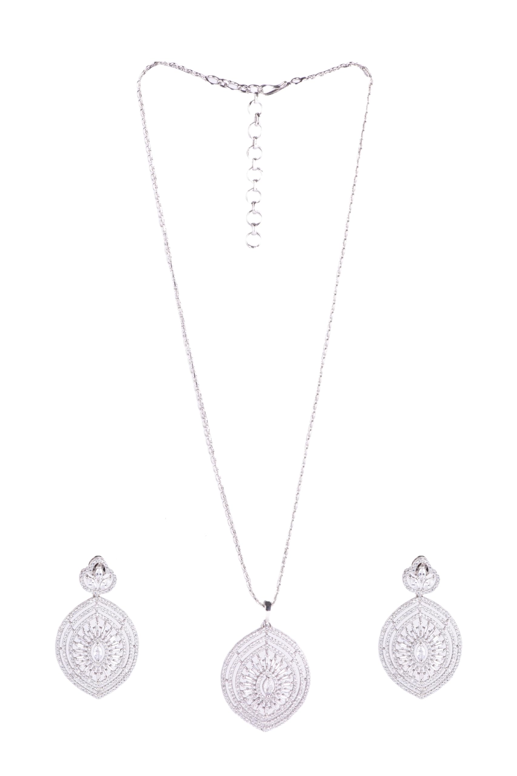 KAYRAH High-polished Brass CZ Stone Pendant Necklace, Stud Earrings and Ring Set for Women and Girls with Matching Earrings with Matching Earrings
