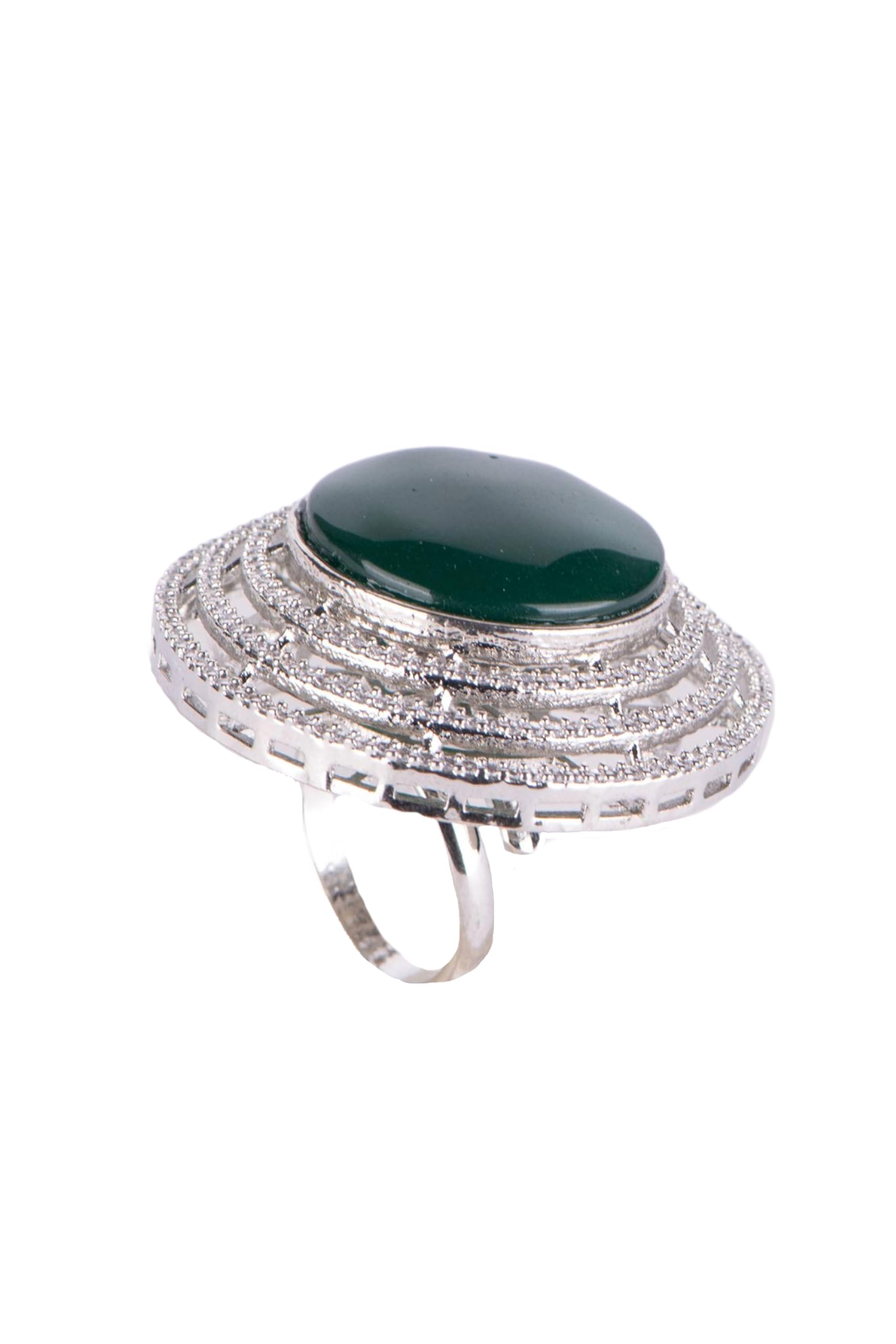 KAYRAH Brass Material CZ Stone Stud Ring for Women and Girls for Every Occassion (Green Pota)